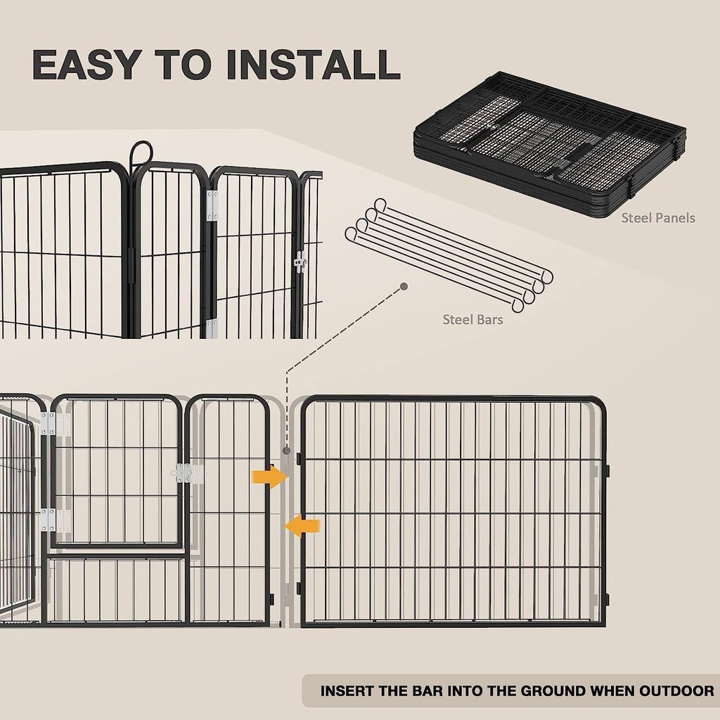 Bossin Dog Playpen Dog Kennel Pen Cage Dog Fence Exercise Pen with Doors 8/16/24 Panel