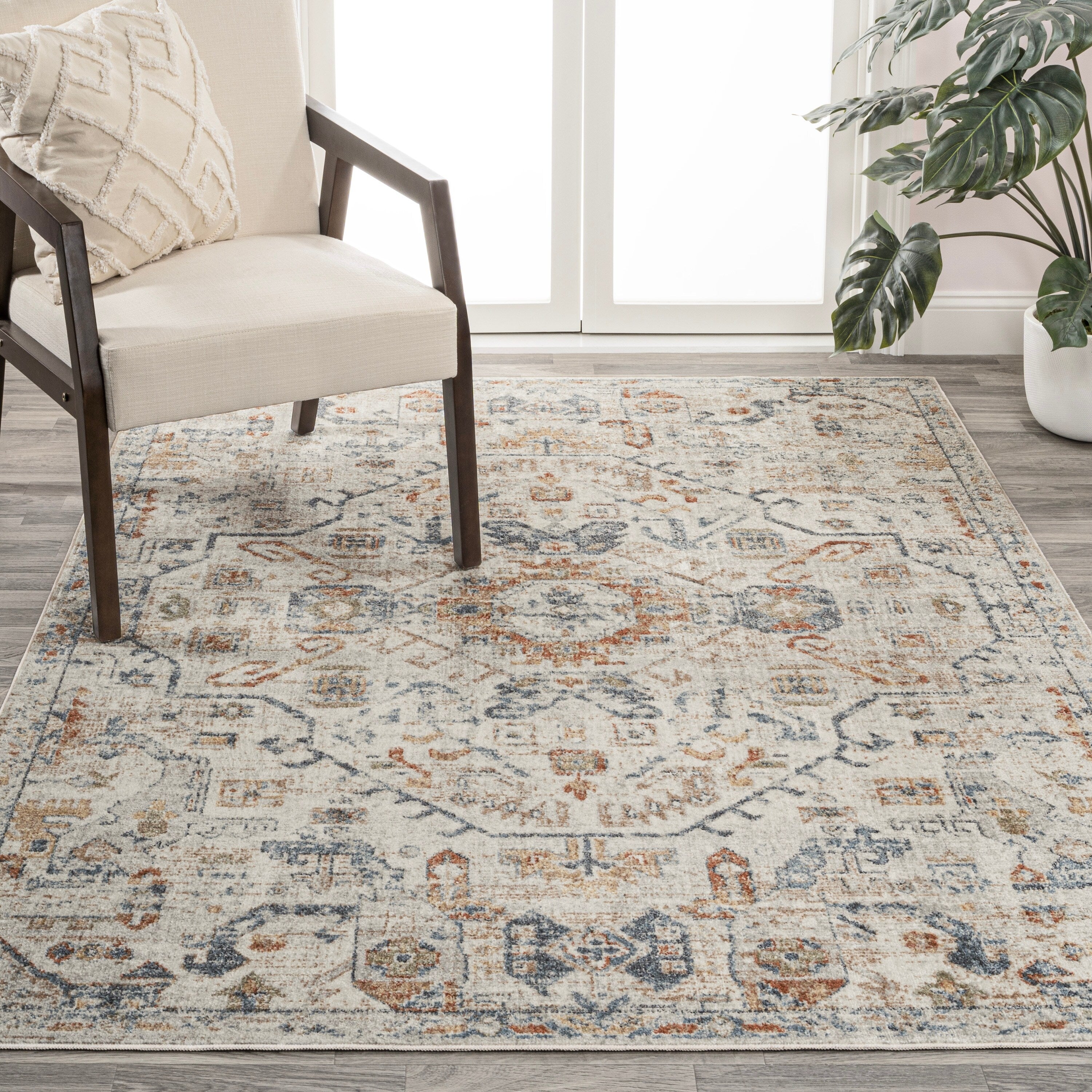 JONATHAN Y Brandy Bohemian Medallion Low-Pile Machine-Washable Cream/Terra Area Rug