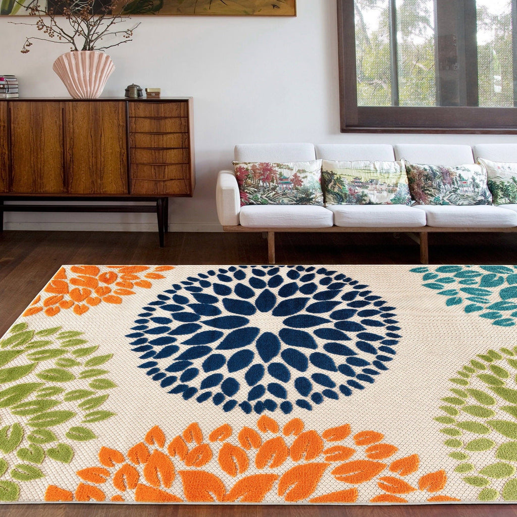 Brescia Modern Floral Circles Indoor/Outdoor Area Rug