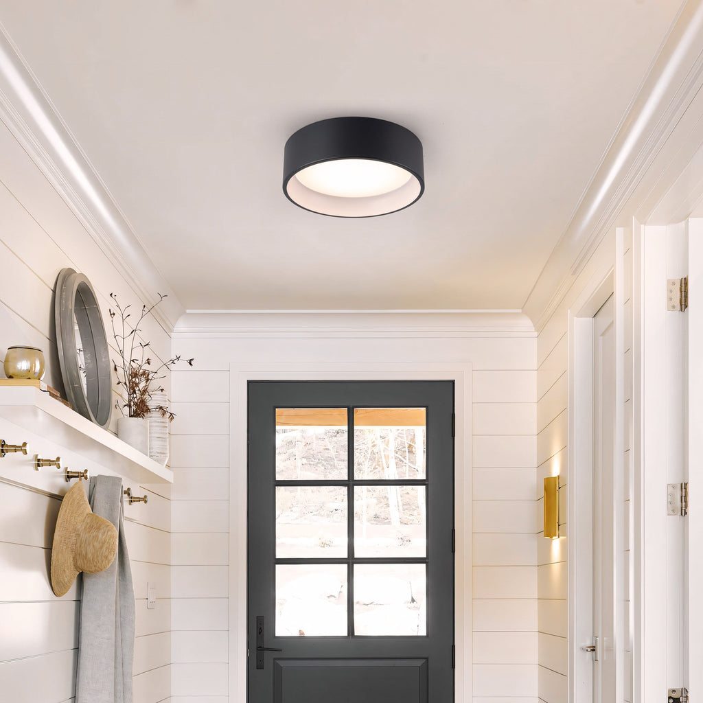 C Cattleya Black and Woodgrain 3CCT Integrated LED Flush Mount Ceiling Light