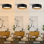 C Cattleya Black and Woodgrain 3CCT Integrated LED Flush Mount Ceiling Light