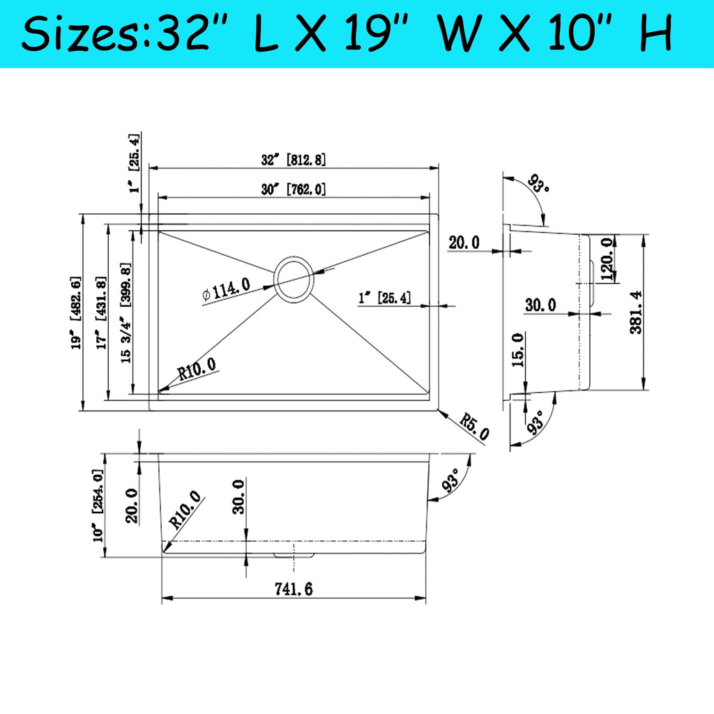 CB HOME 32'' Undermount Gold Kitchen Sink, Drop in Black/Stainless Steel Kitchen Sink, Single Bowl Kitchen Sink with Accessories