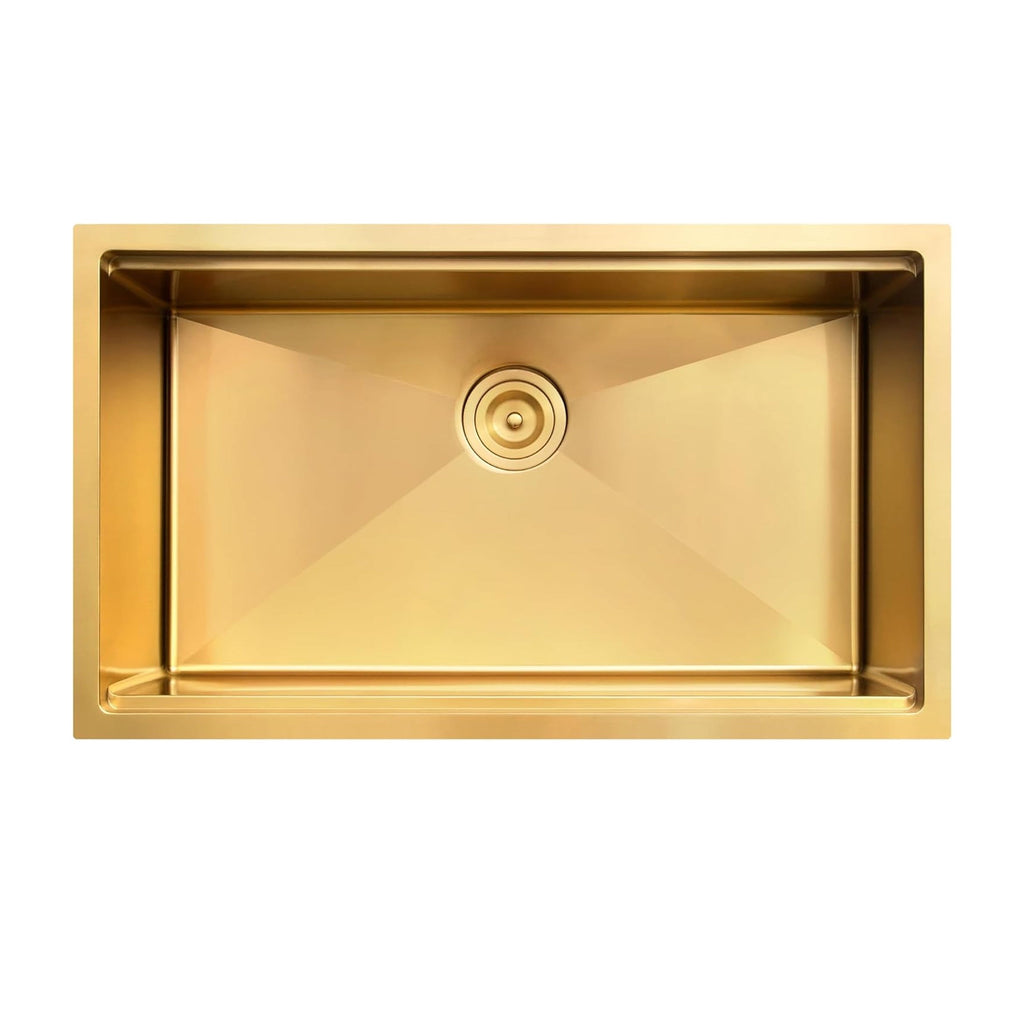 CB HOME 32'' Undermount Gold Kitchen Sink, Drop in Black/Stainless Steel Kitchen Sink, Single Bowl Kitchen Sink with Accessories