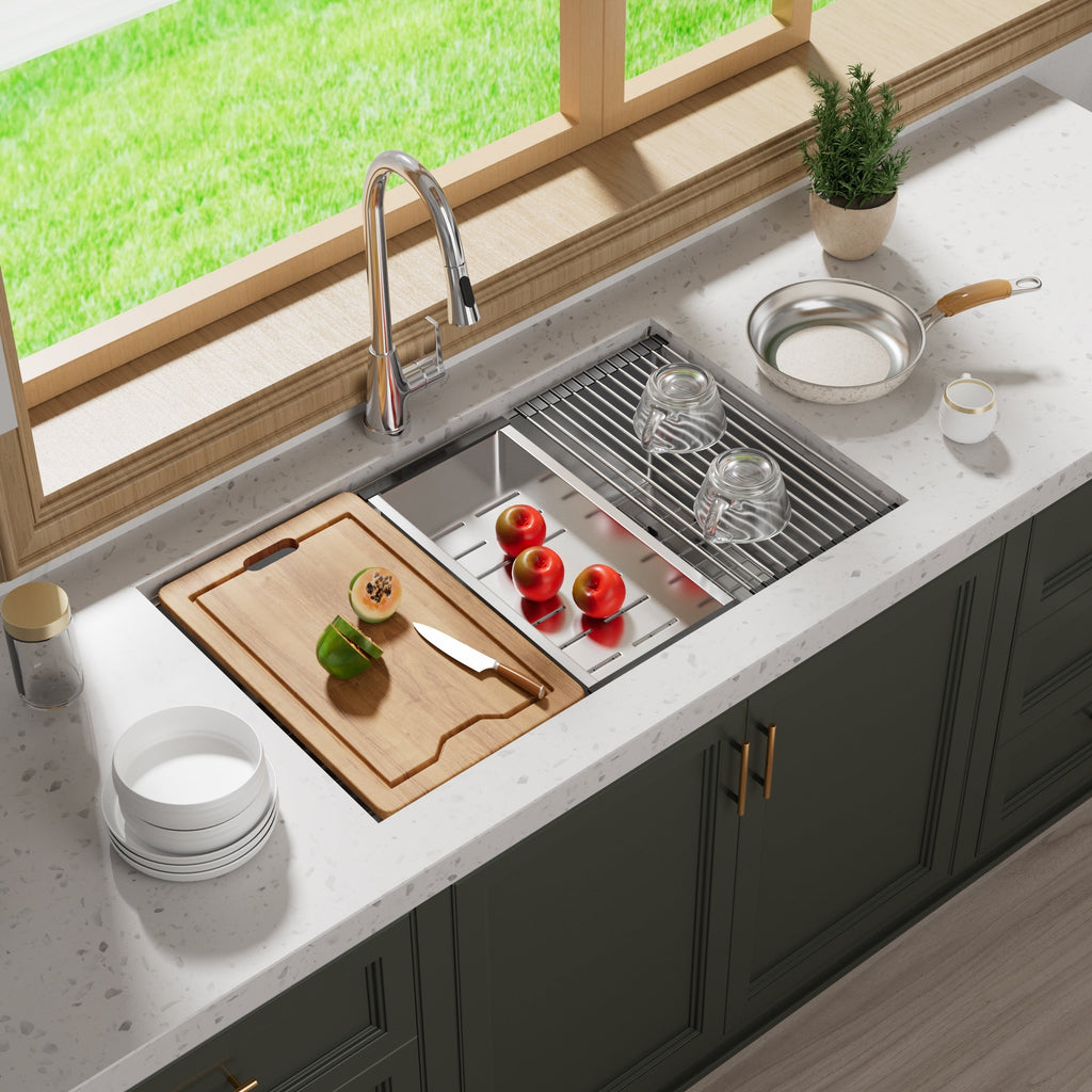 CB HOME 32'' Undermount Gold Kitchen Sink, Drop in Black/Stainless Steel Kitchen Sink, Single Bowl Kitchen Sink with Accessories