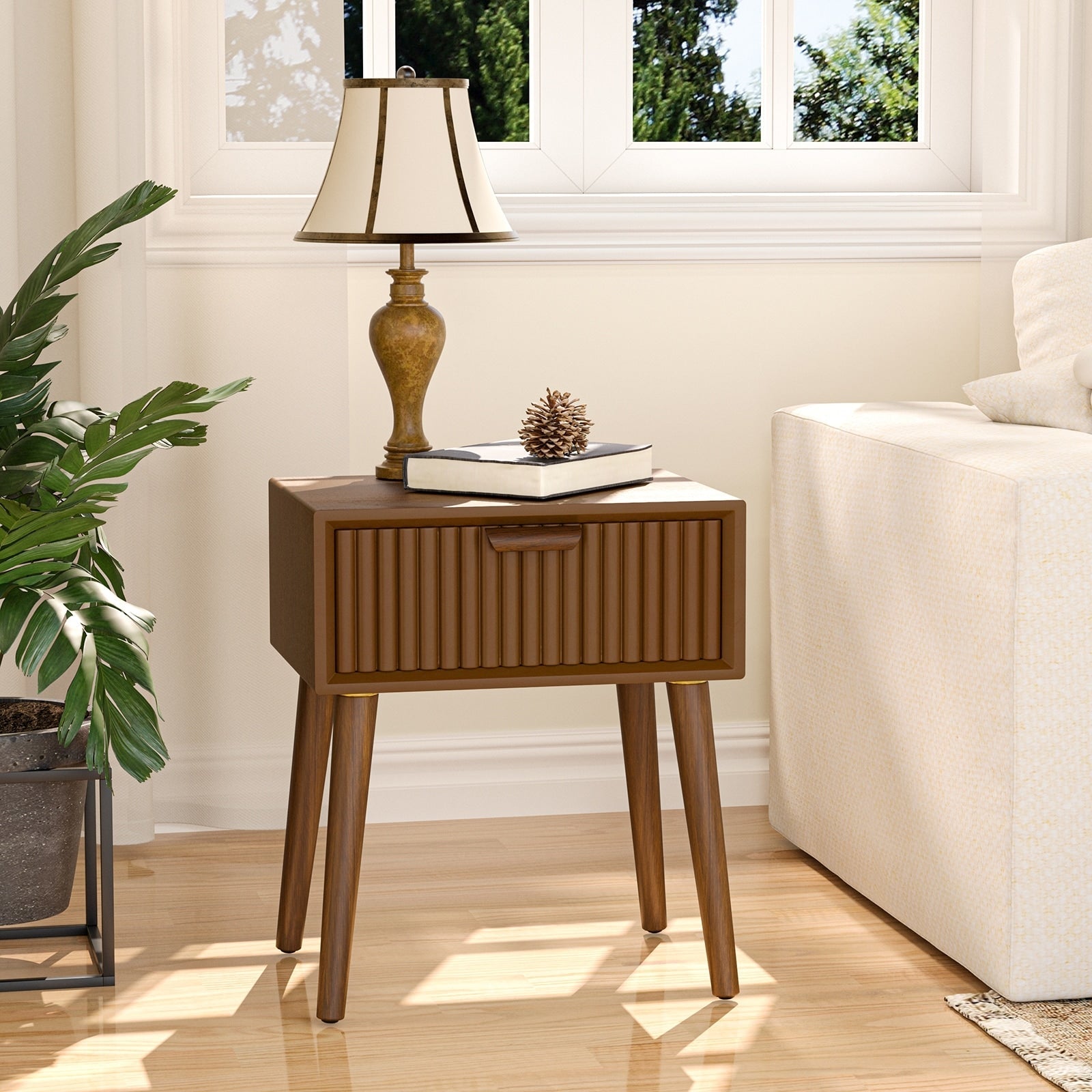 COSIEST Modern Brown Nightstand with Drawers