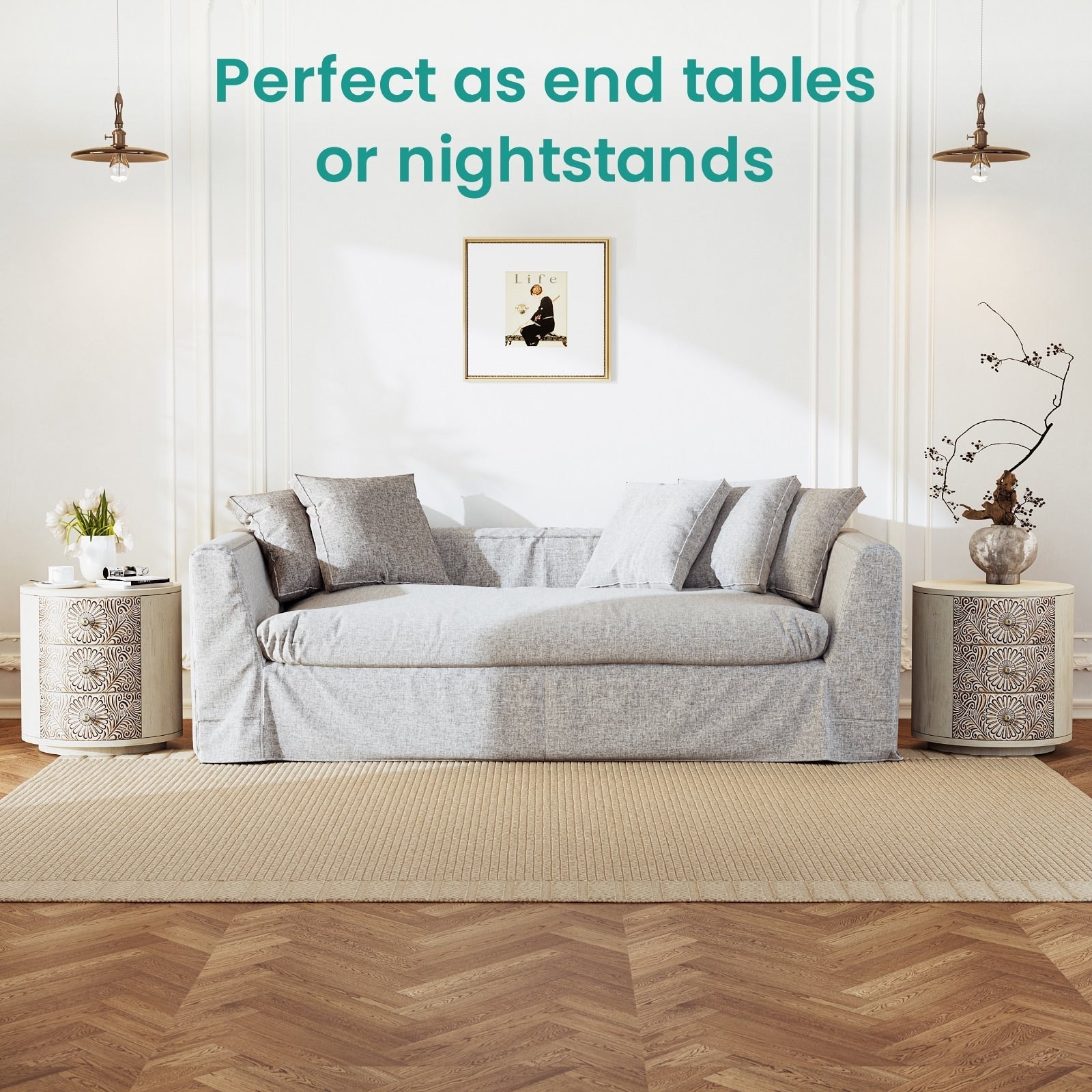 COSIEST Vintage Brown Pattern Solid Wood Nightstand with Drawers