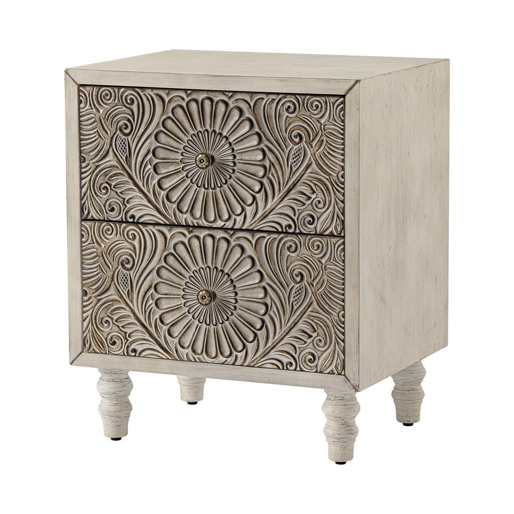 COSIEST Vintage Brown Pattern Solid Wood Nightstand with Drawers
