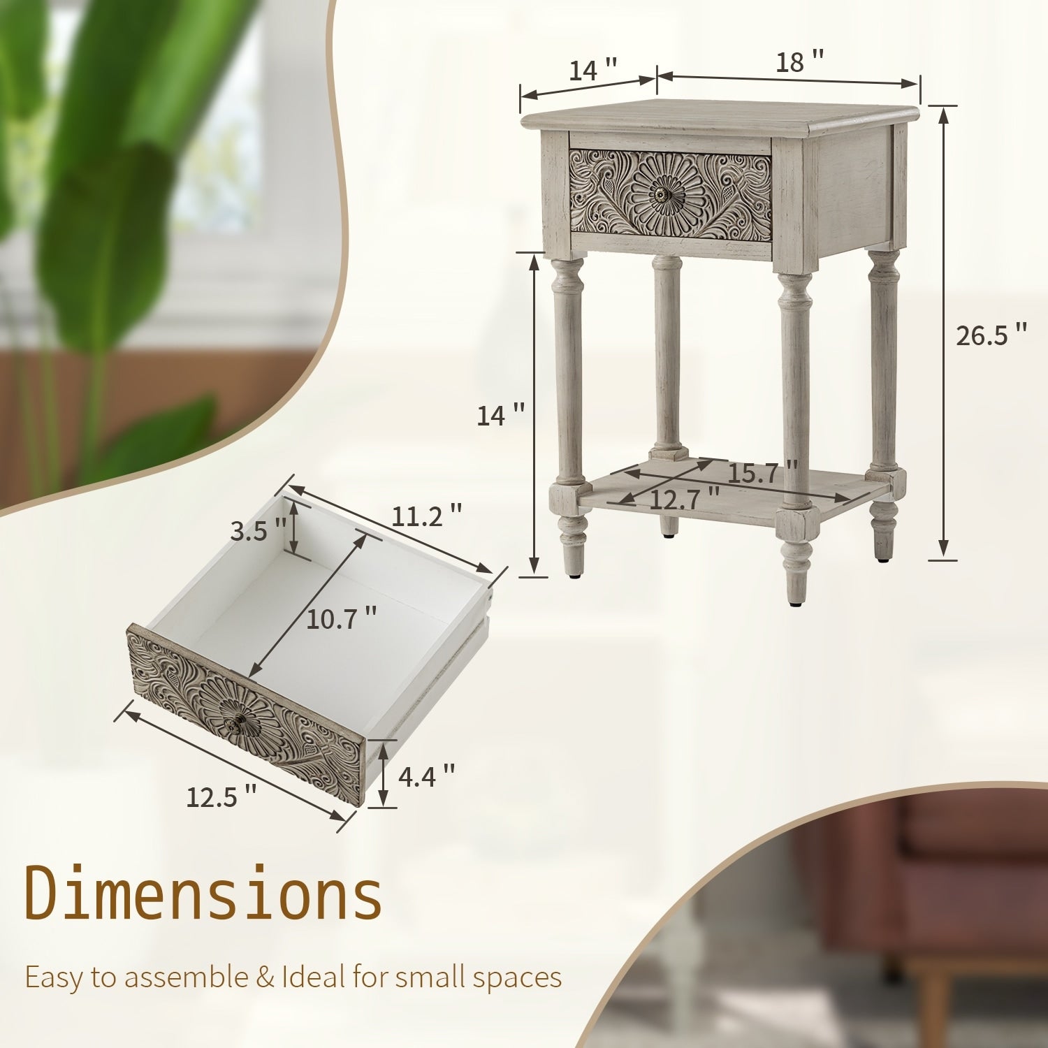 COSIEST Vintage Brown Pattern Solid Wood Nightstand with Drawers