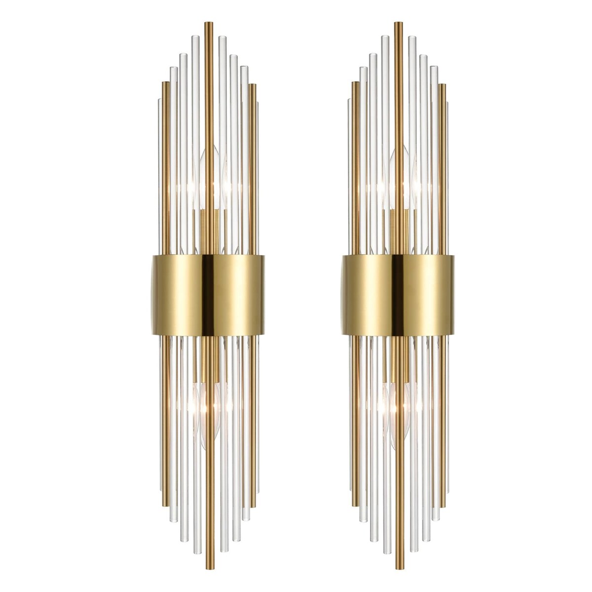 Cabrera Modern Metal Wall Sconce with Beautiful Crystal Clear Glass Rods for Bathroom Set of 2