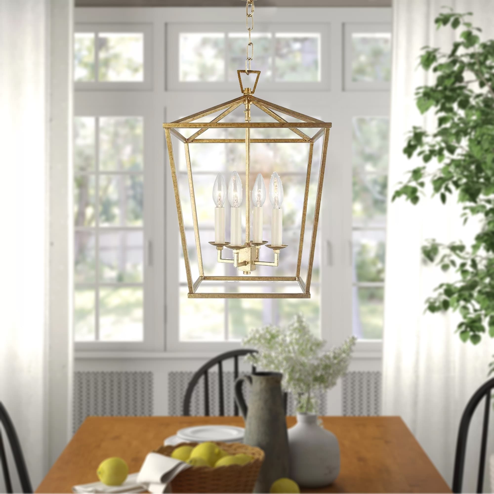 Candle Style Lantern Pendant Stairway or Kitchen Island Open Cage Chandelier - N/A