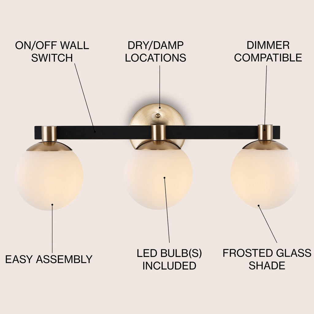 Cecil Globe Metal/Frosted Glass Modern Contemporary LED Vanity, by JONATHAN Y