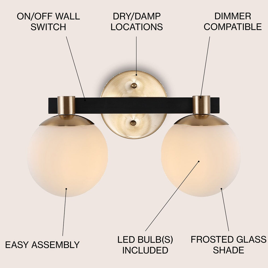 Cecil Globe Metal/Frosted Glass Modern Contemporary LED Vanity, by JONATHAN Y