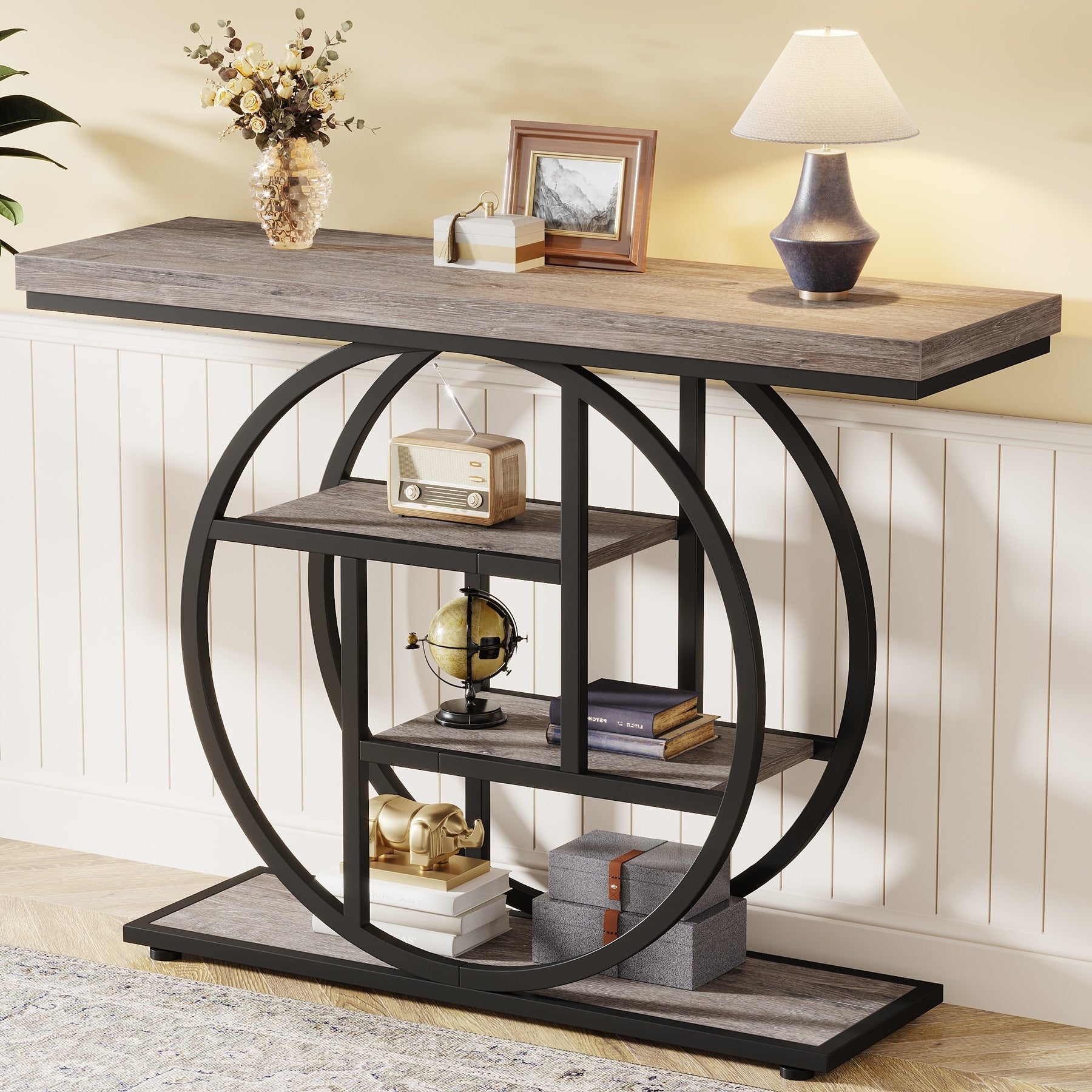 Console Table for Entryway, Industrial 4-Tier Sofa Table Behind Couch