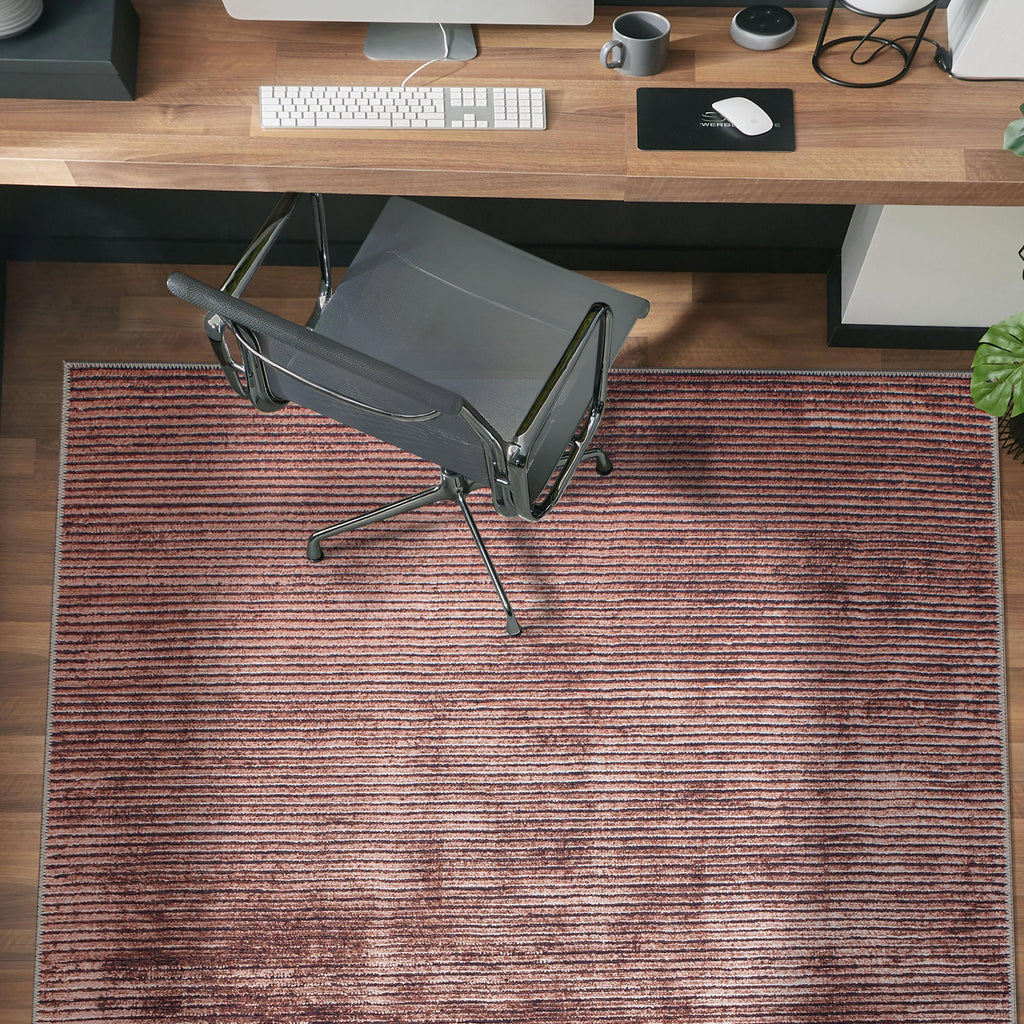 Contemporary Distressed Stripe Machine Washable Area Rug