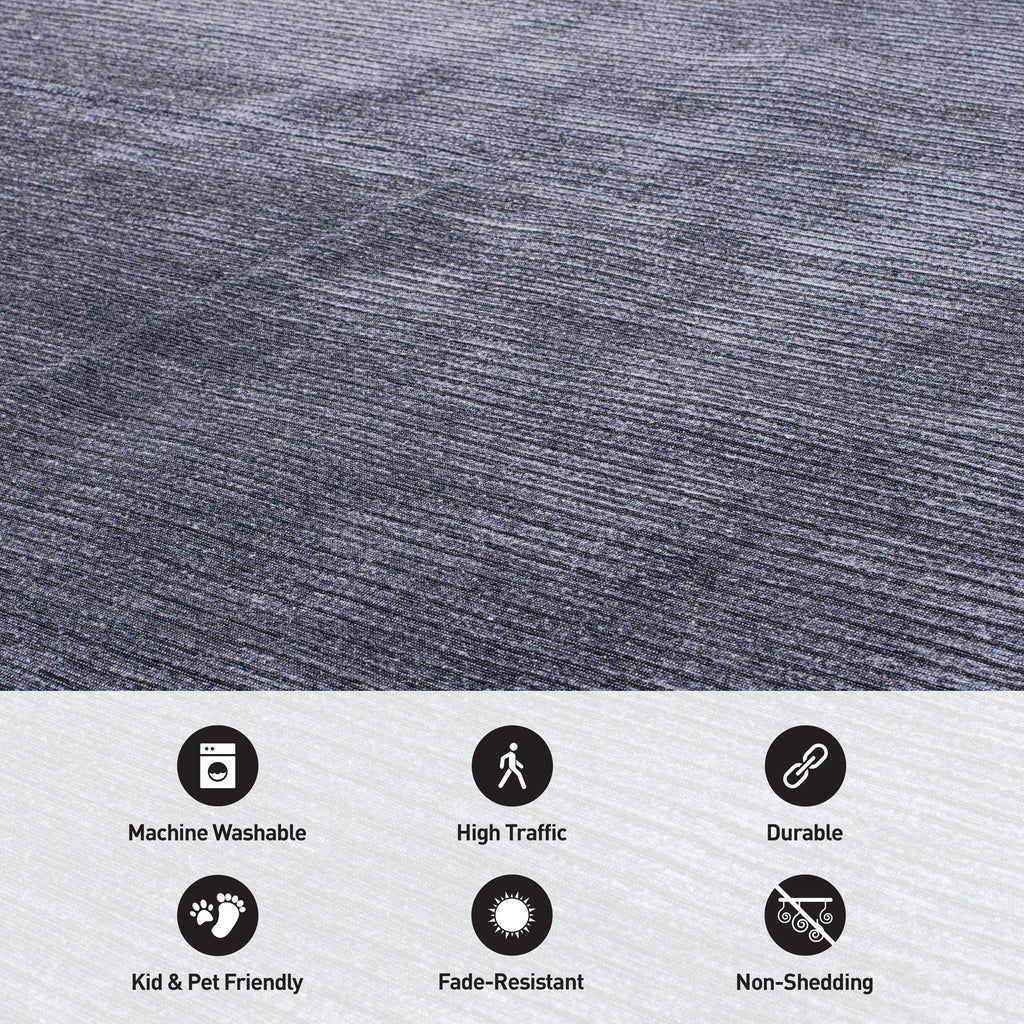 Contemporary Distressed Stripe Machine Washable Area Rug