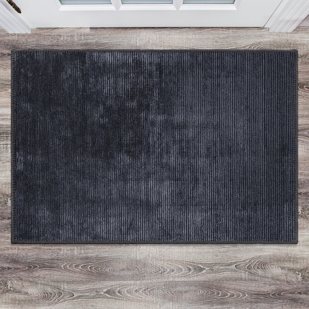 Contemporary Distressed Stripe Machine Washable Area Rug