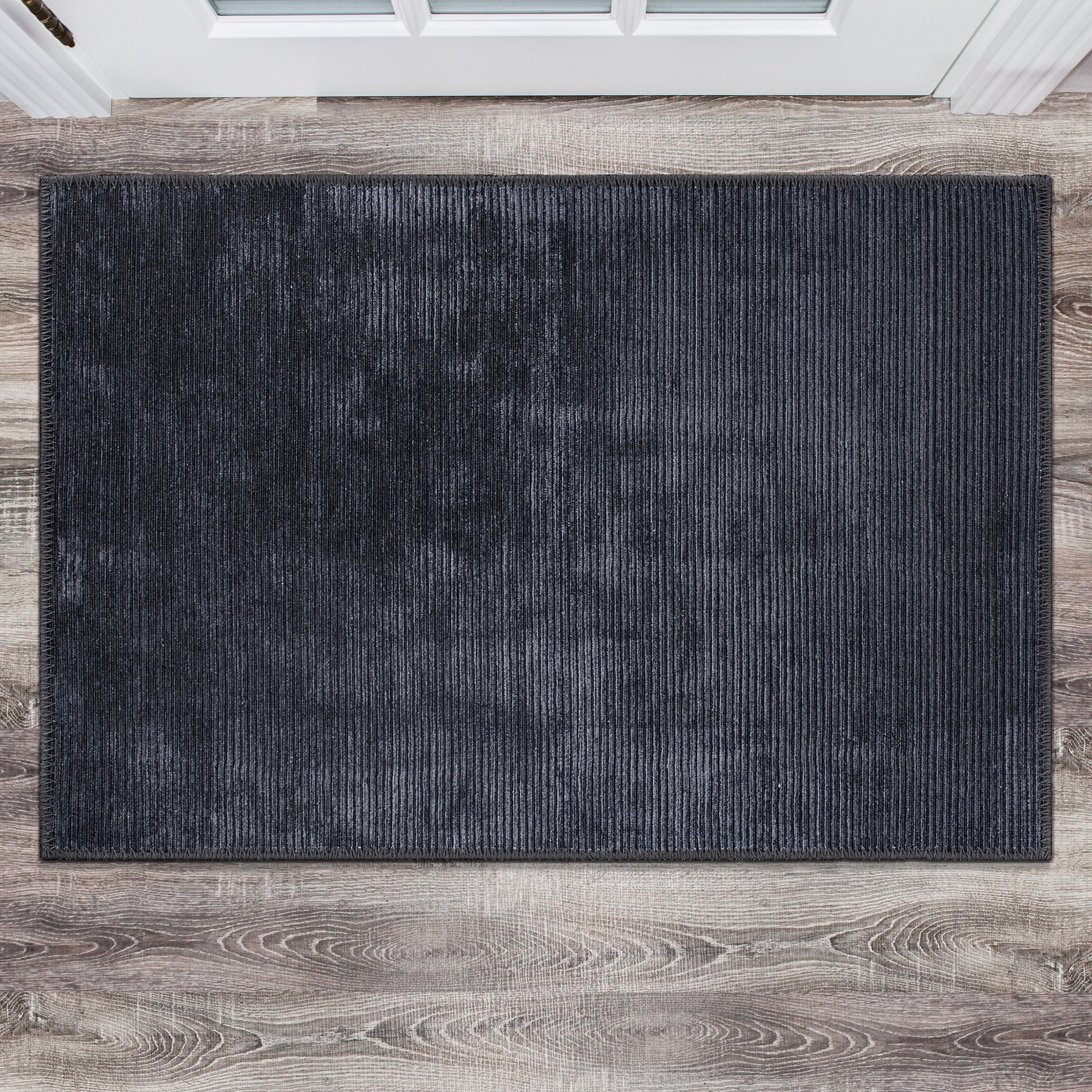 Contemporary Distressed Stripe Machine Washable Area Rug