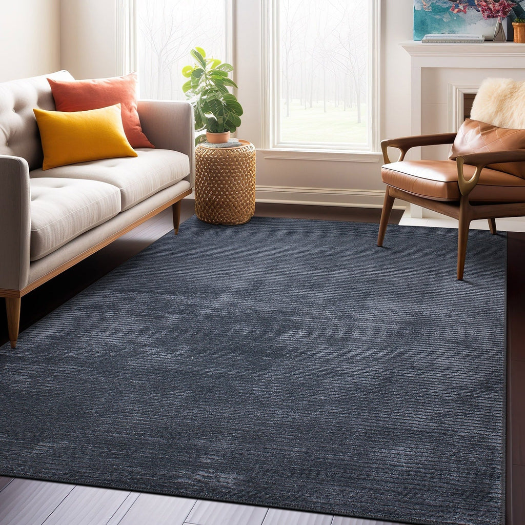 Contemporary Distressed Stripe Machine Washable Area Rug