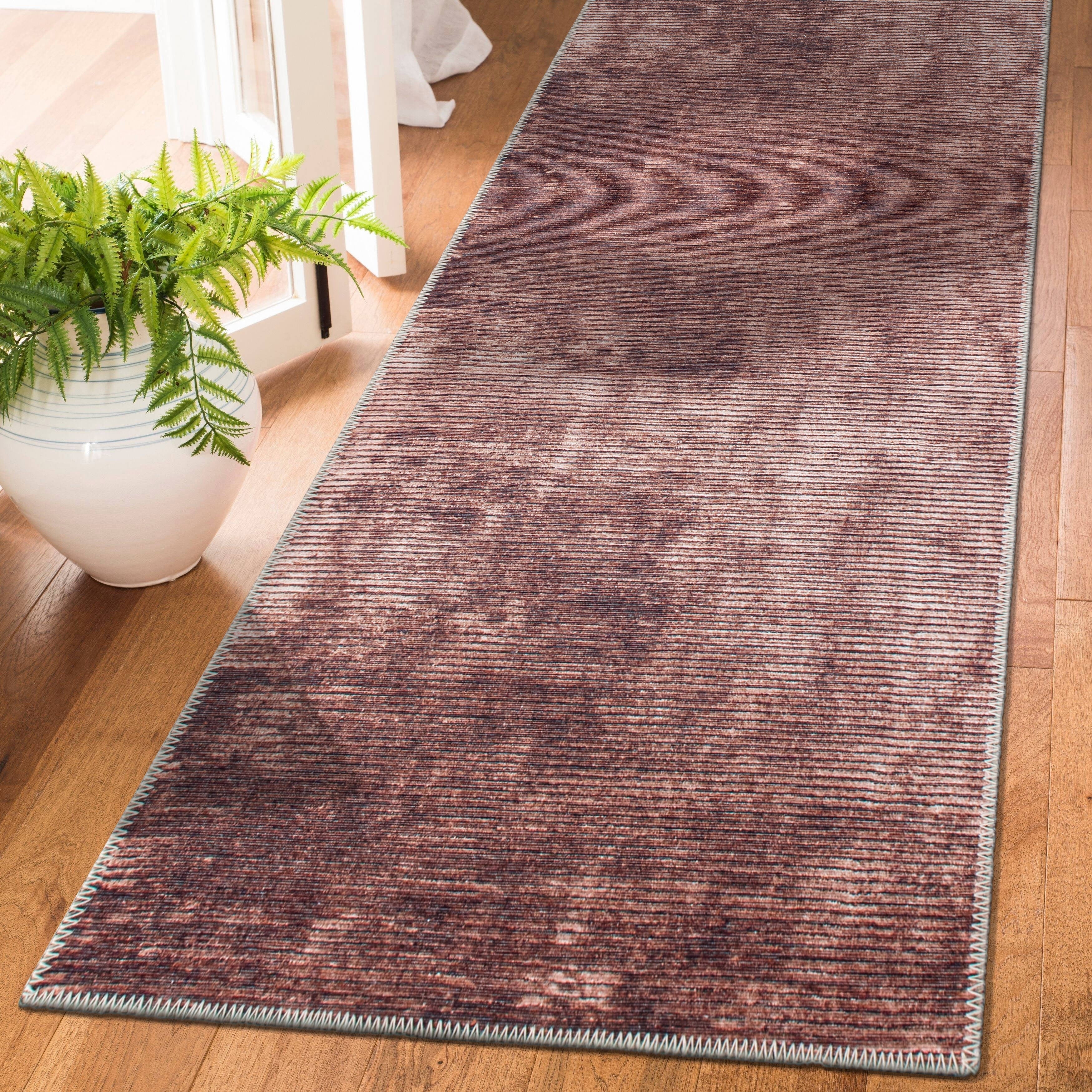 Contemporary Distressed Stripe Machine Washable Area Rug