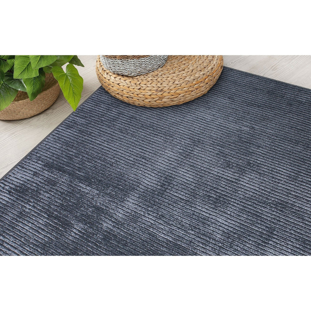 Contemporary Distressed Stripe Machine Washable Area Rug