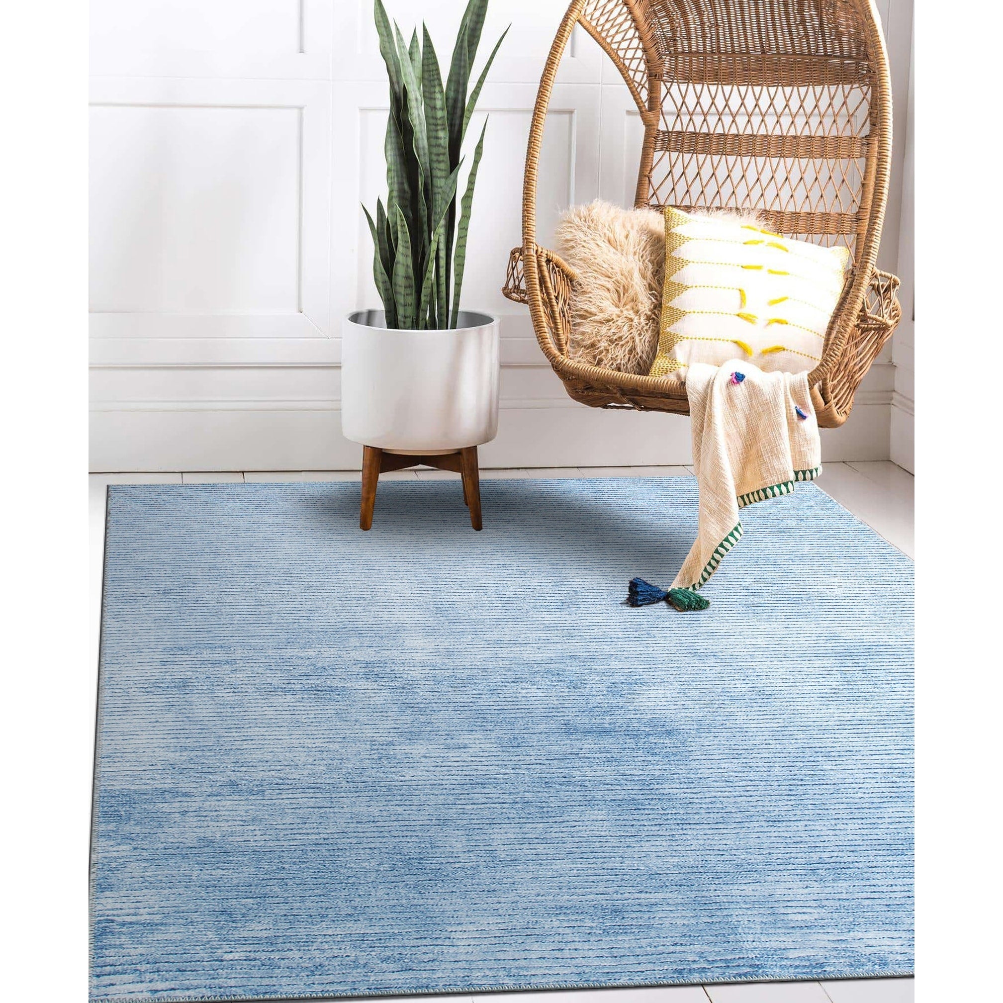 Contemporary Distressed Stripe Machine Washable Area Rug