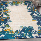 Contemporary Floral Border Indoor/Outdoor Area Rug