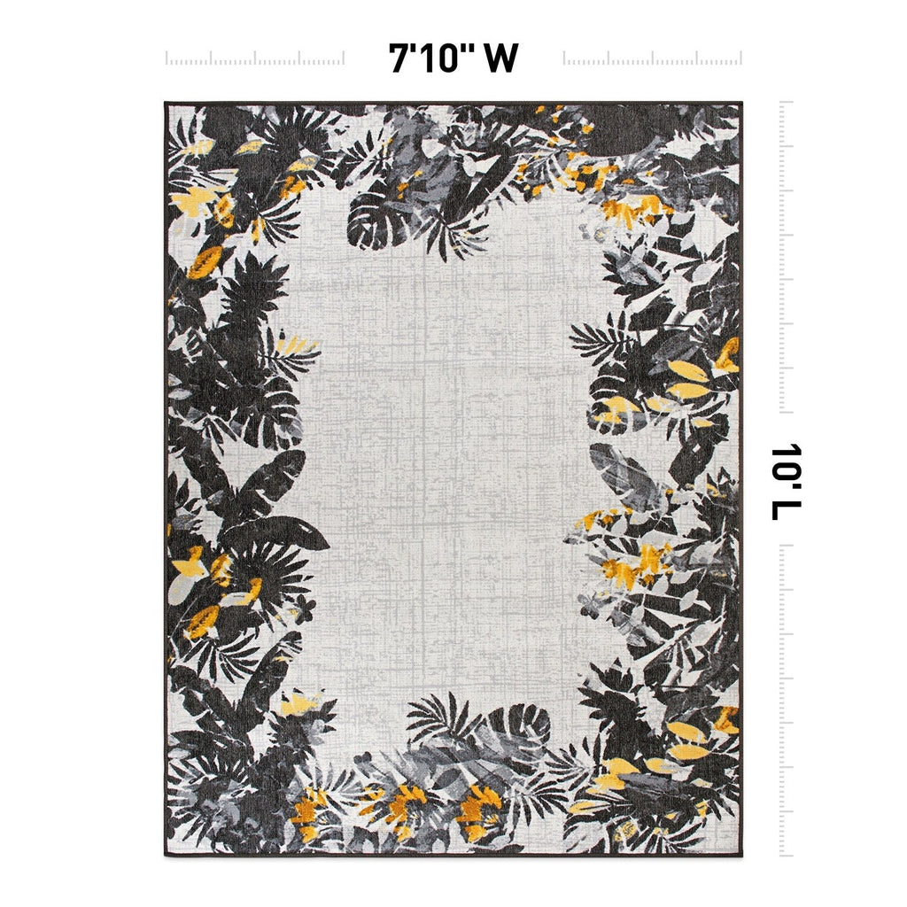 Contemporary Floral Border Indoor/Outdoor Area Rug