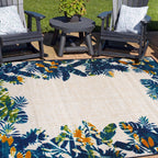 Contemporary Floral Border Indoor/Outdoor Area Rug