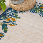 Contemporary Floral Border Indoor/Outdoor Area Rug