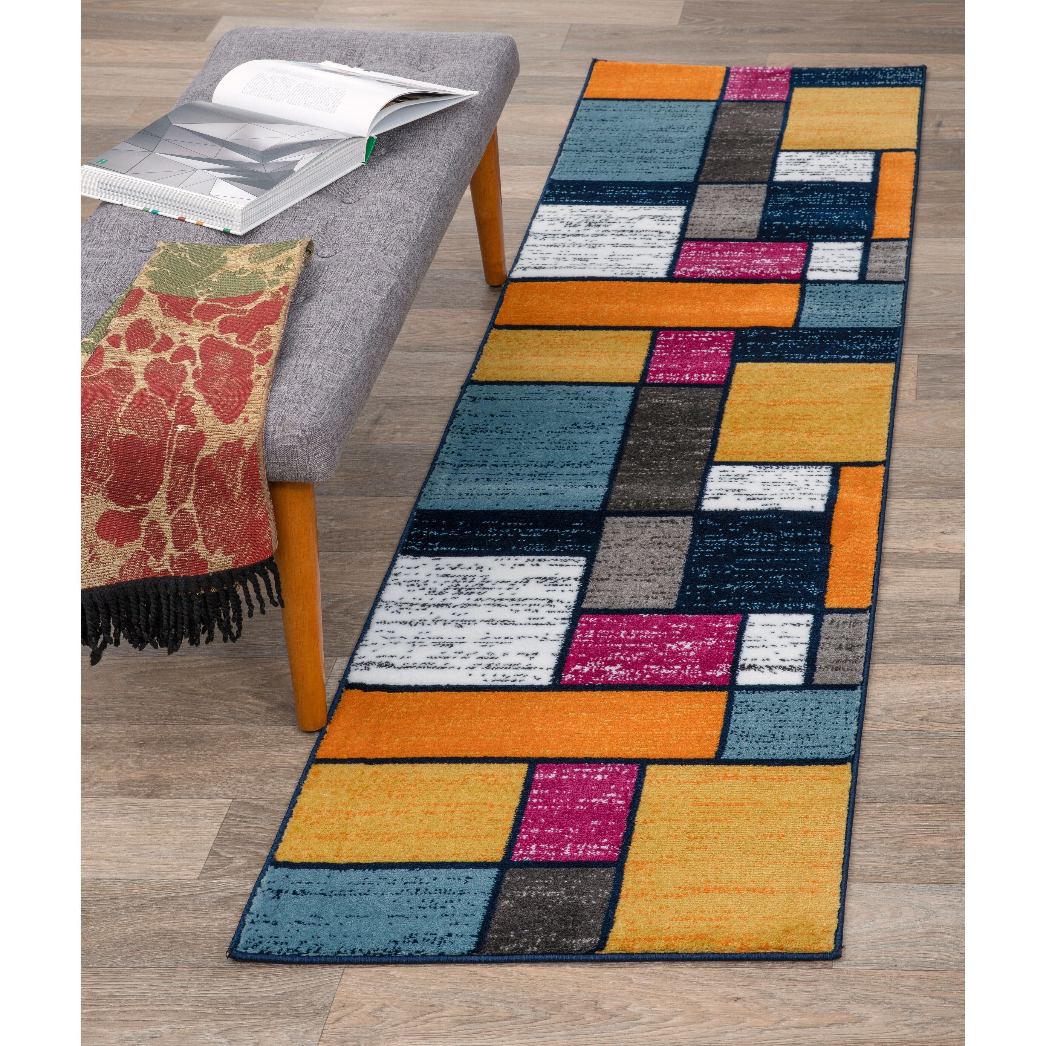 World Rug Gallery Contemporary Modern Boxed Color Block Area Rug