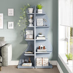Corner Shelf Bookcase Bookshelf with Unique Shape for Living Room, Home Office