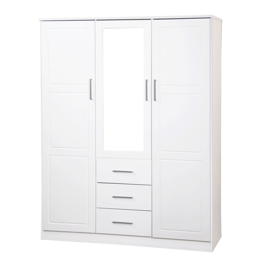 Palace Imports 100% Solid Wood Cosmo 3-Door Wardrobe Armoire with Solid Wood or Mirrored Doors