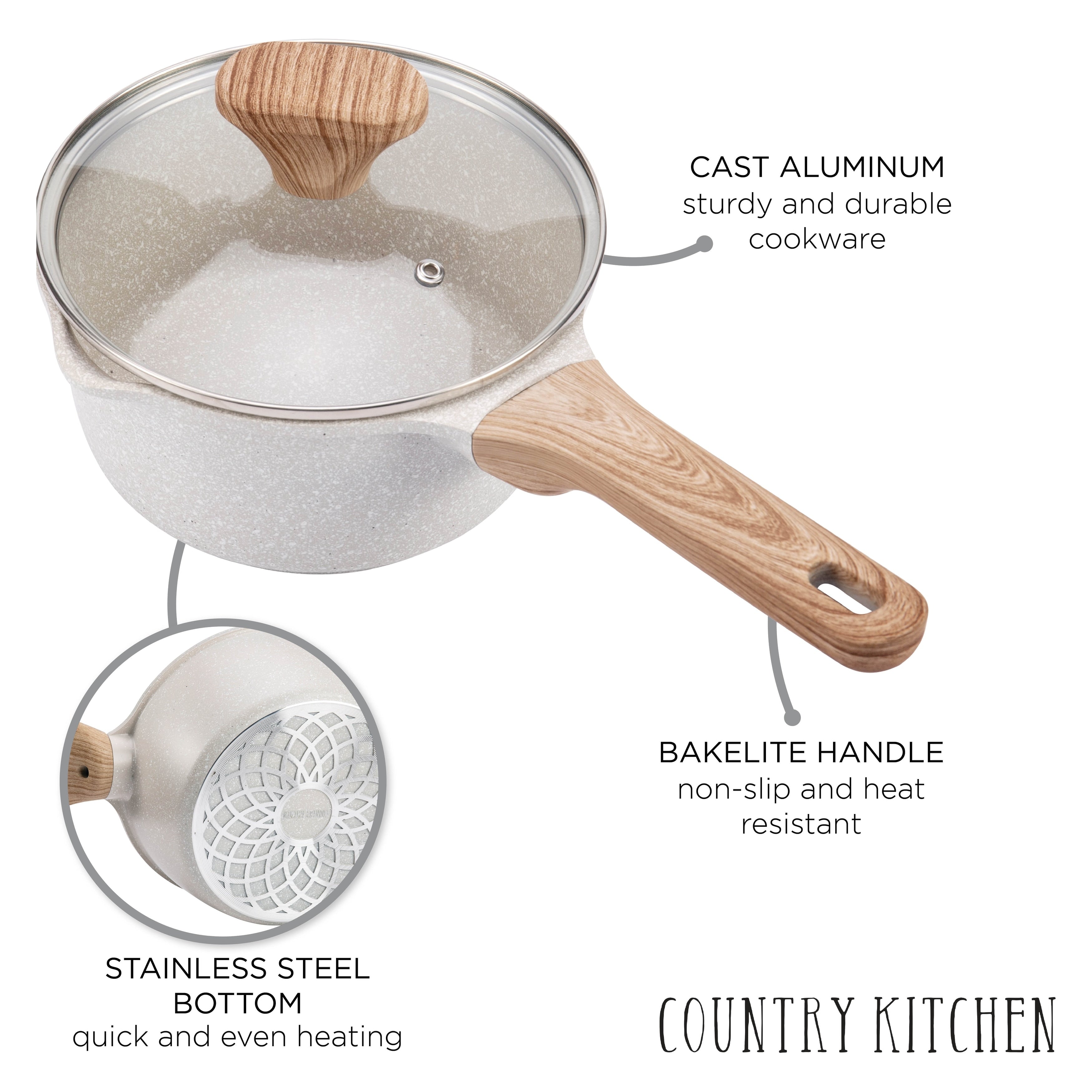 Country Kitchen Non-Stick Cast Aluminum Cookware Set - Durable Kitchen Cookware for Everyday Cooking, 6-11 Pc