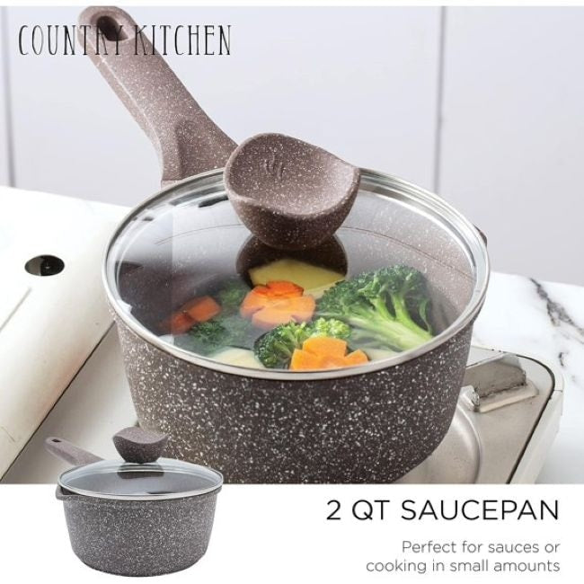 Country Kitchen Non-Stick Cast Aluminum Cookware Set - Durable Kitchen Cookware for Everyday Cooking, 6-11 Pc