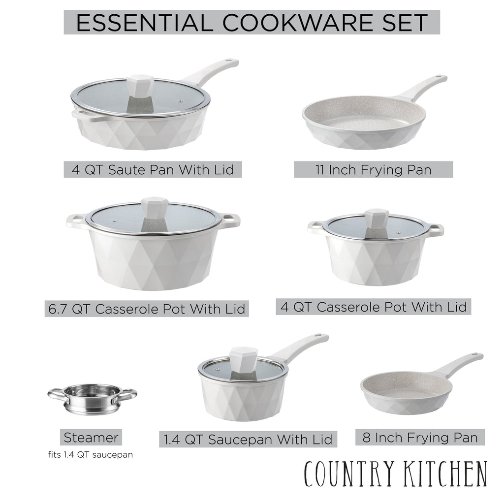 Country Kitchen Non-Stick Cast Aluminum Cookware Set - Durable Kitchen Cookware for Everyday Cooking, 6-11 Pc