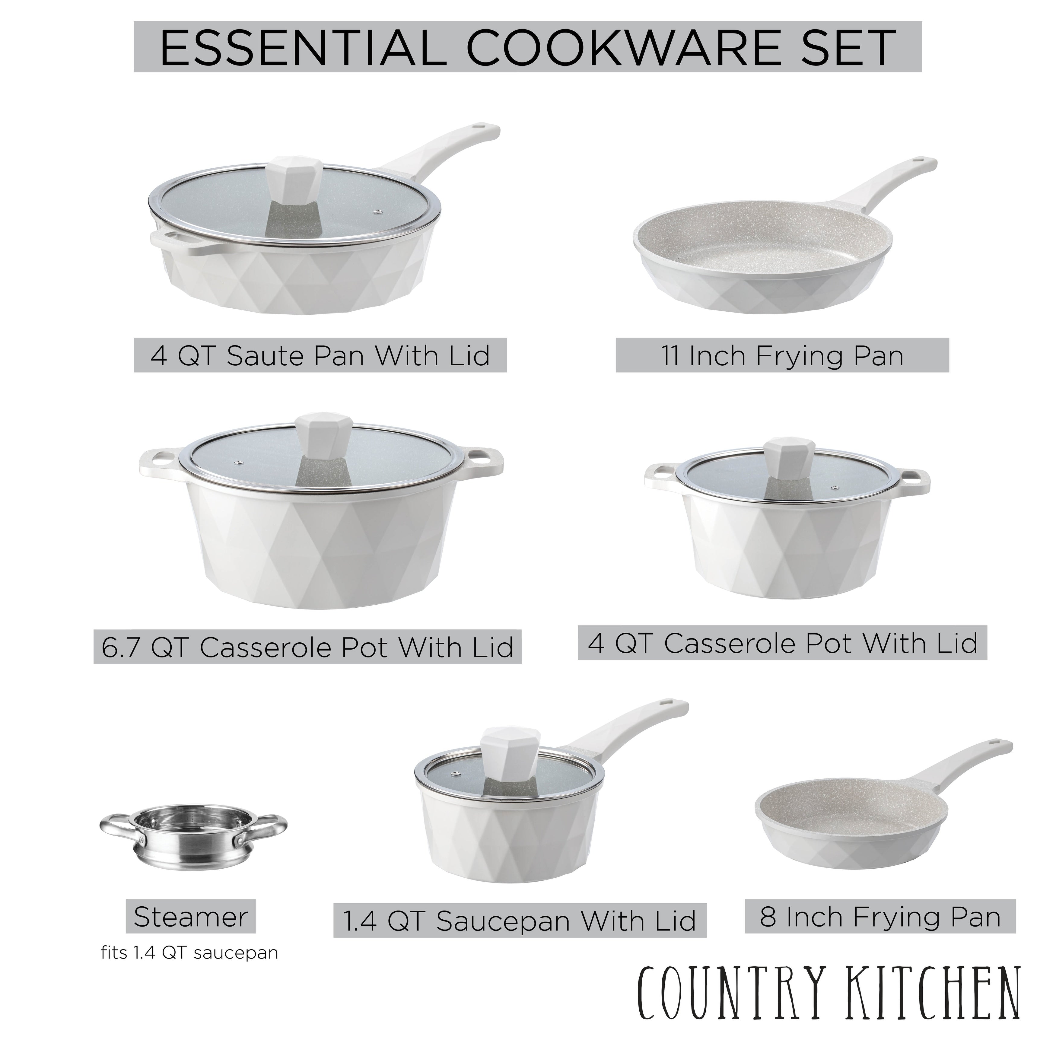 Country Kitchen Non-Stick Cast Aluminum Cookware Set - Durable Kitchen Cookware for Everyday Cooking, 6-11 Pc