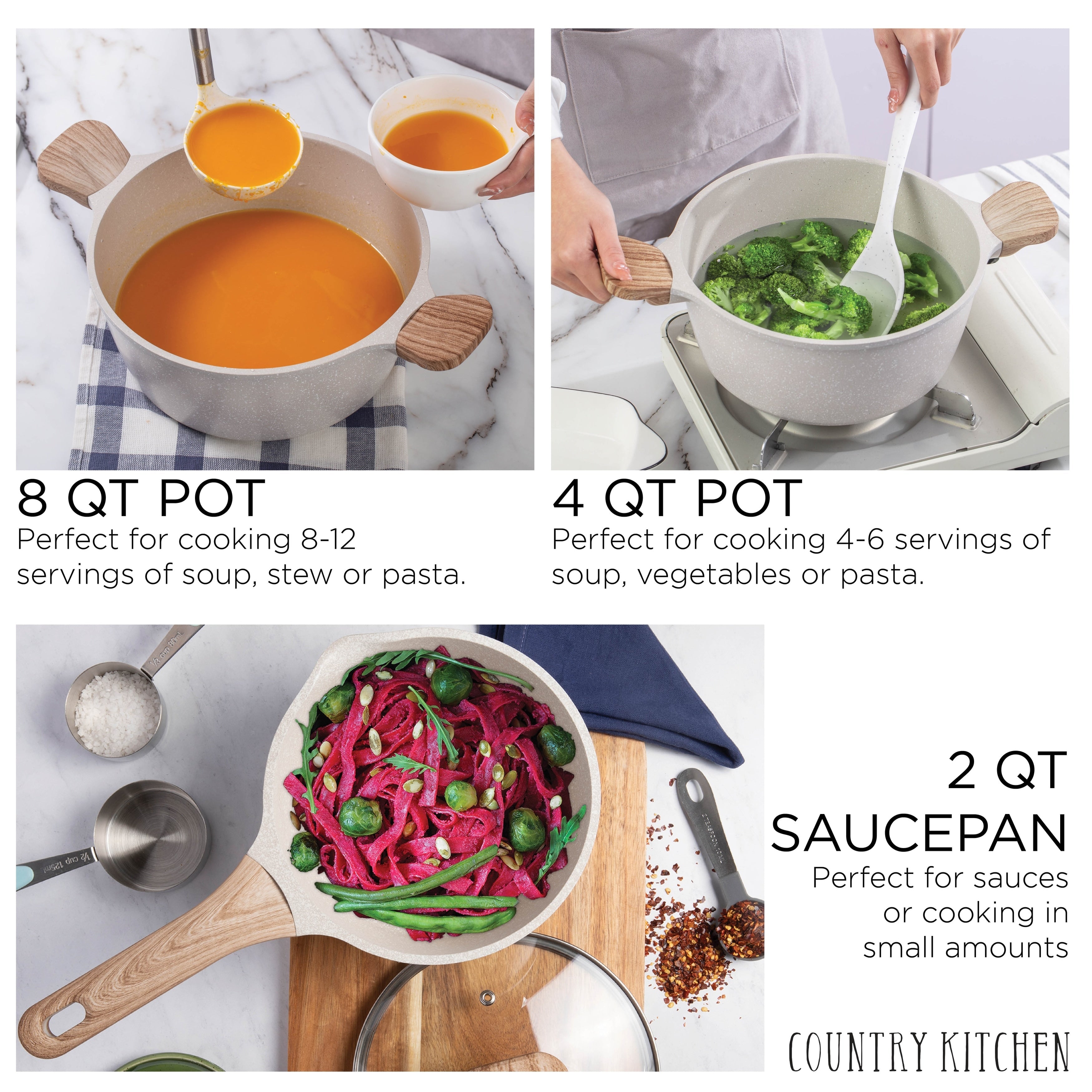 Country Kitchen Non-Stick Cast Aluminum Cookware Set - Durable Kitchen Cookware for Everyday Cooking, 6-11 Pc