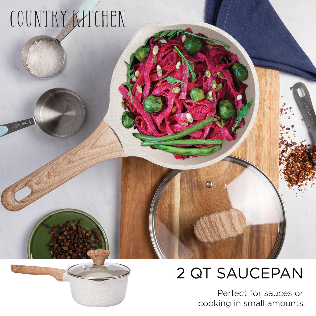 Country Kitchen Non-Stick Cast Aluminum Cookware Set - Durable Kitchen Cookware for Everyday Cooking, 6-11 Pc