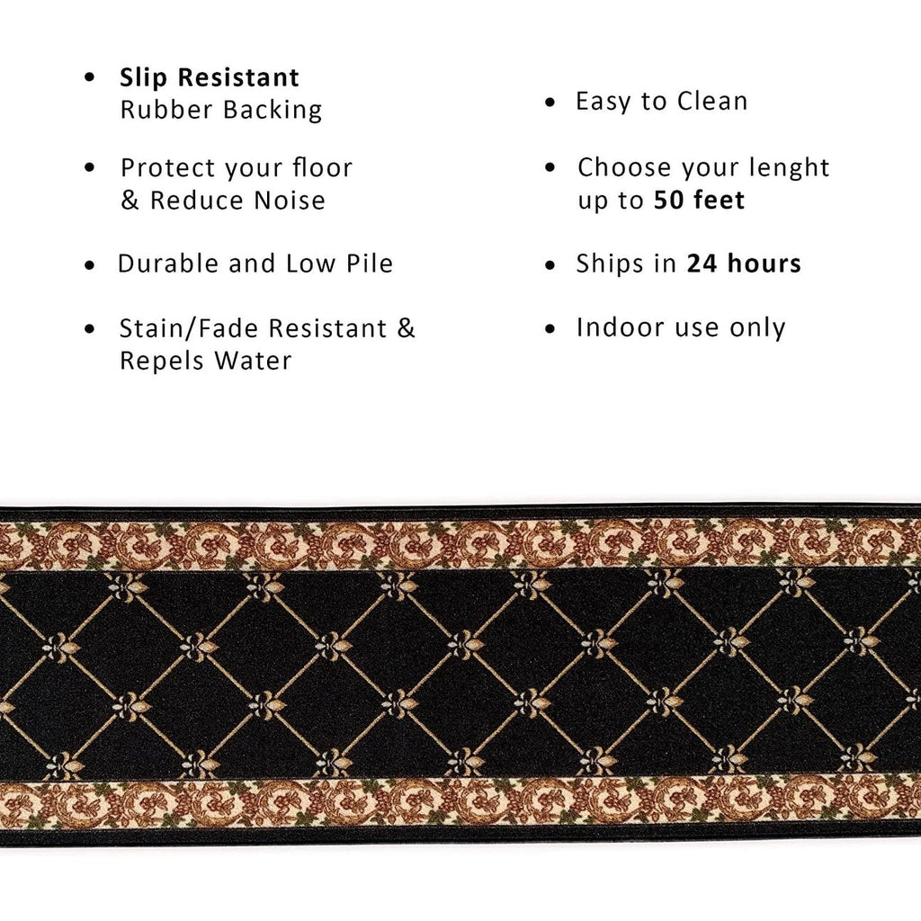 Custom Size Fleur De Lis 26 Inch Wide Non-Slip Stair Runner Rug