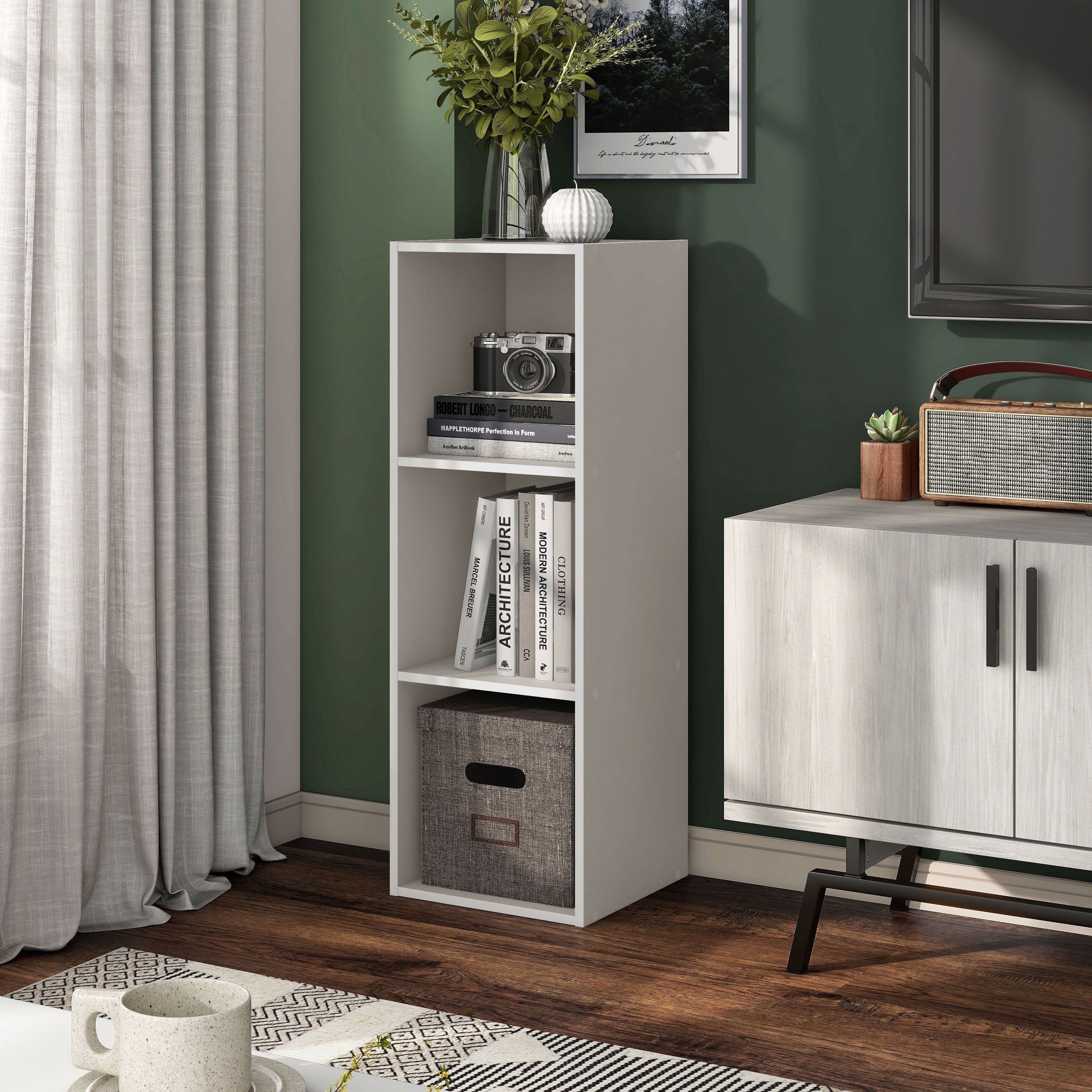 DH BASIC Modern Wood Customizable Stackable Storage Organizer - Cube Shelves, Drawer Cabinet, Bookcase with Doors by Denhour