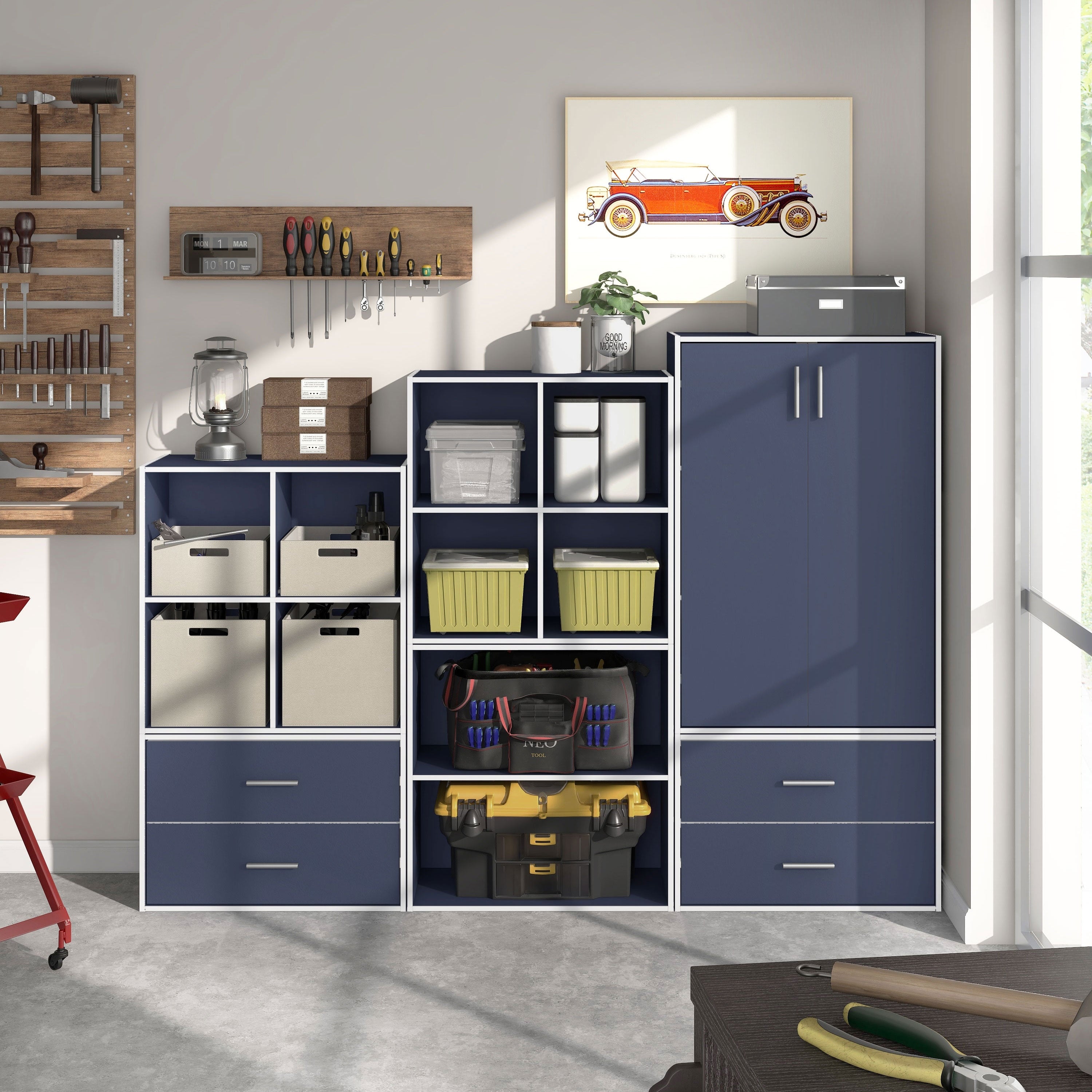 DH BASIC Modern Wood Customizable Stackable Storage Organizer - Cube Shelves, Drawer Cabinet, Bookcase with Doors by Denhour