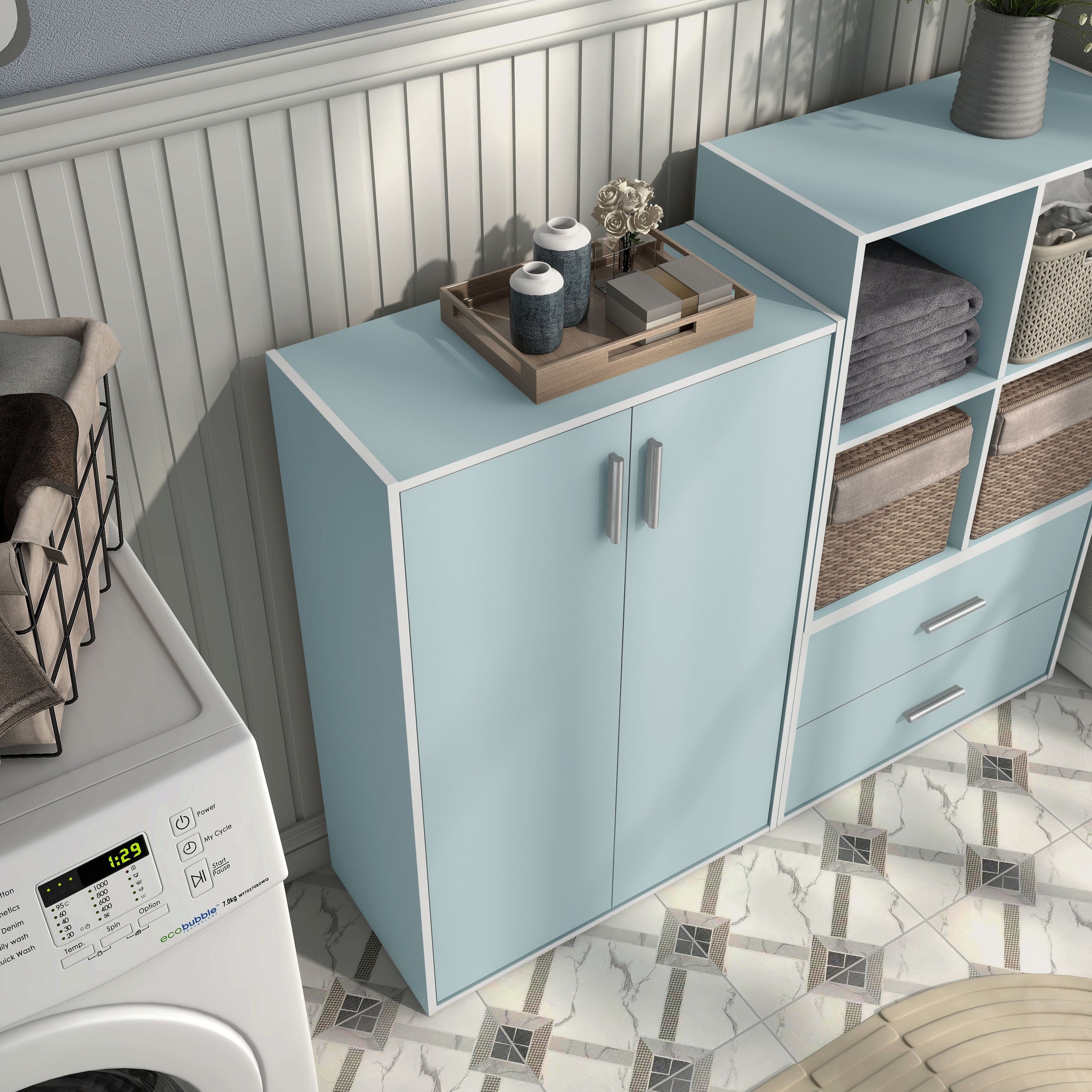 DH BASIC Modern Wood Customizable Stackable Storage Organizer - Cube Shelves, Drawer Cabinet, Bookcase with Doors by Denhour