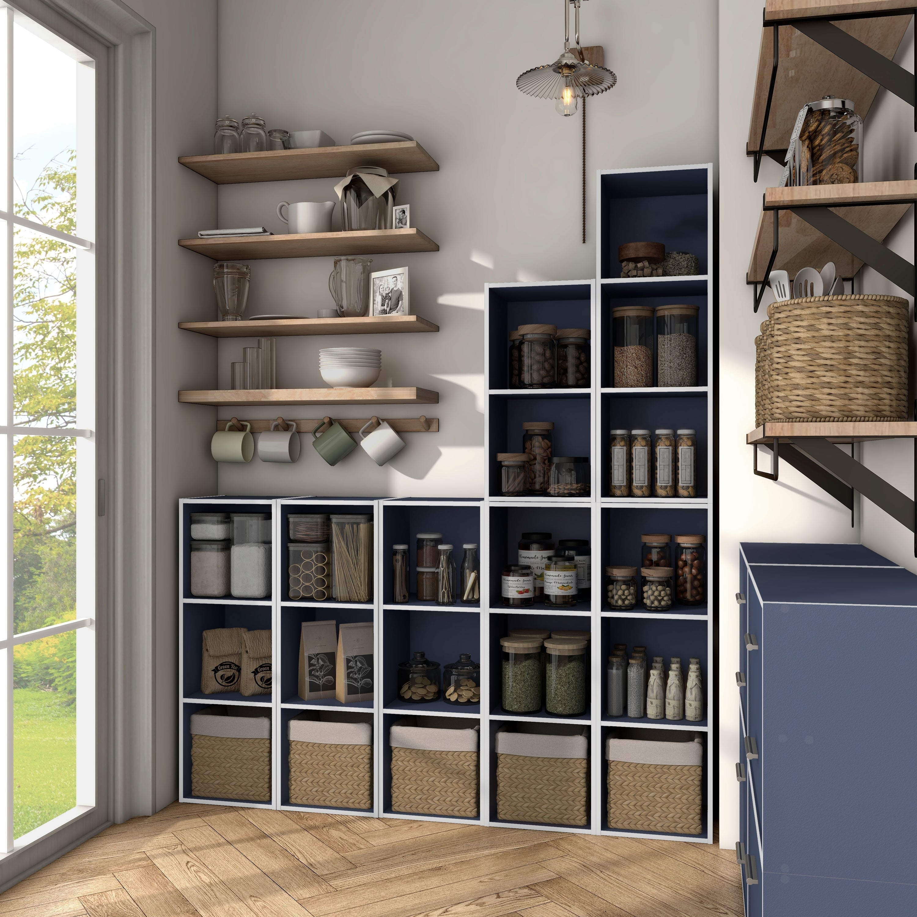 DH BASIC Modern Wood Customizable Stackable Storage Organizer - Cube Shelves, Drawer Cabinet, Bookcase with Doors by Denhour