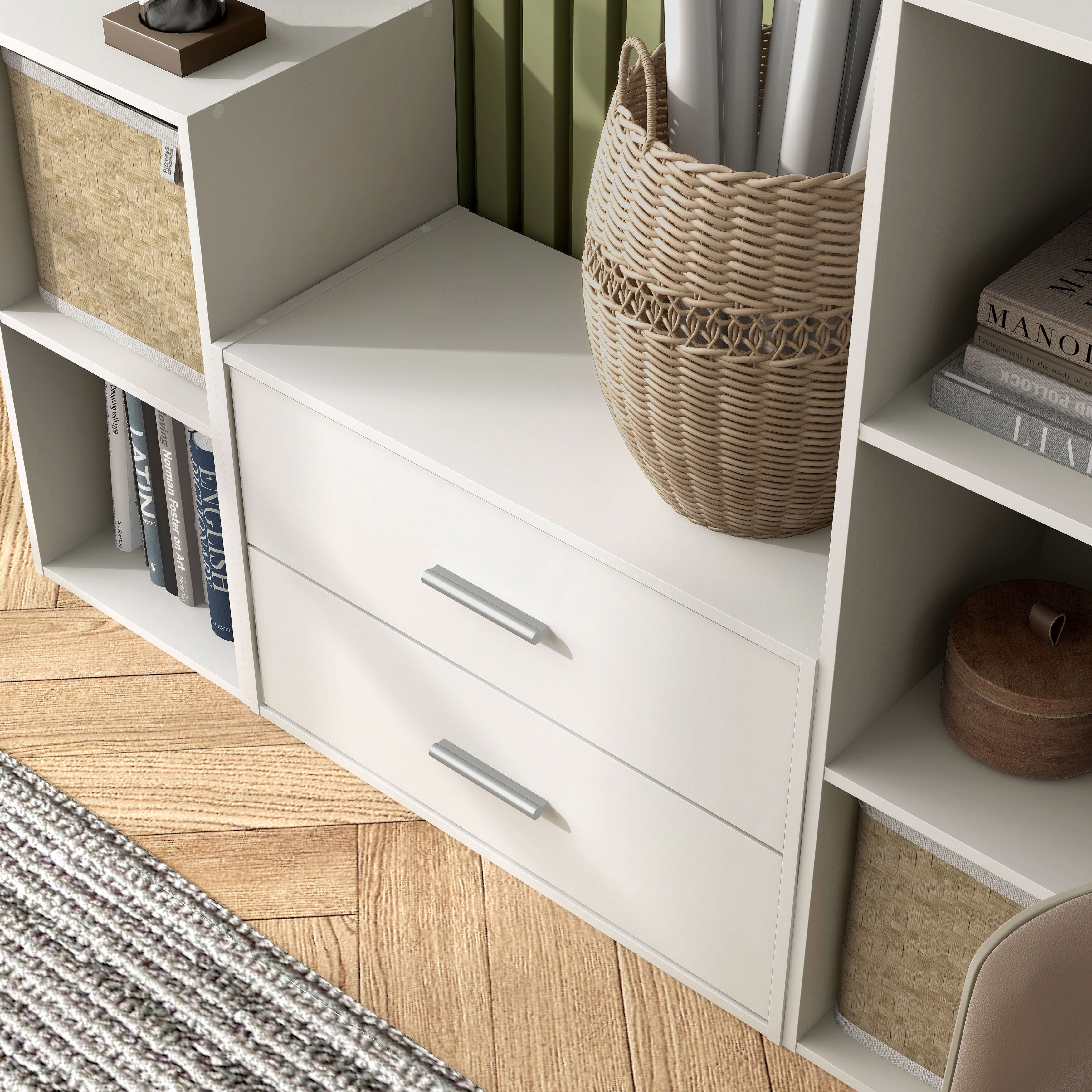 DH BASIC Modern Wood Customizable Stackable Storage Organizer - Cube Shelves, Drawer Cabinet, Bookcase with Doors by Denhour