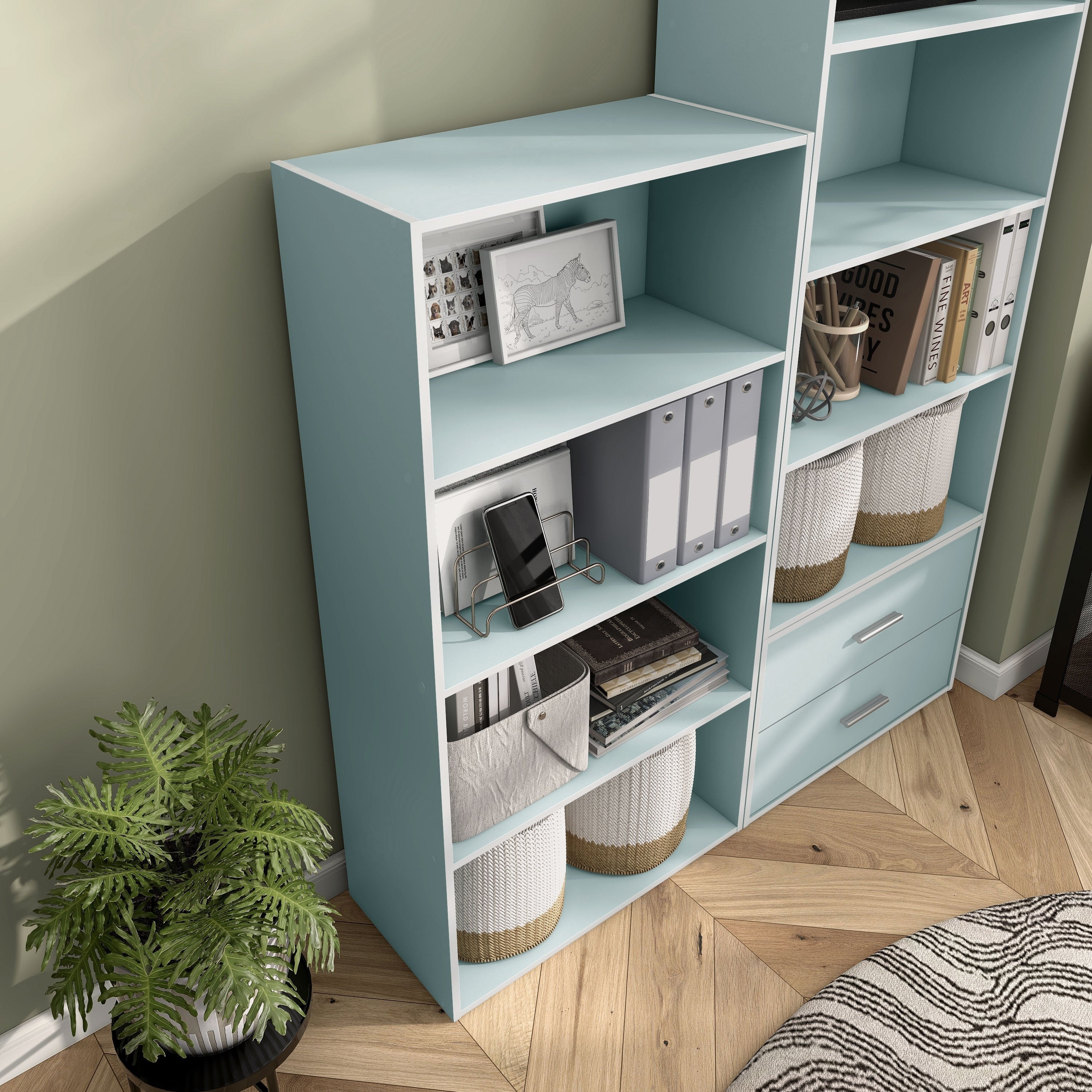 DH BASIC Modern Wood Customizable Stackable Storage Organizer - Cube Shelves, Drawer Cabinet, Bookcase with Doors by Denhour