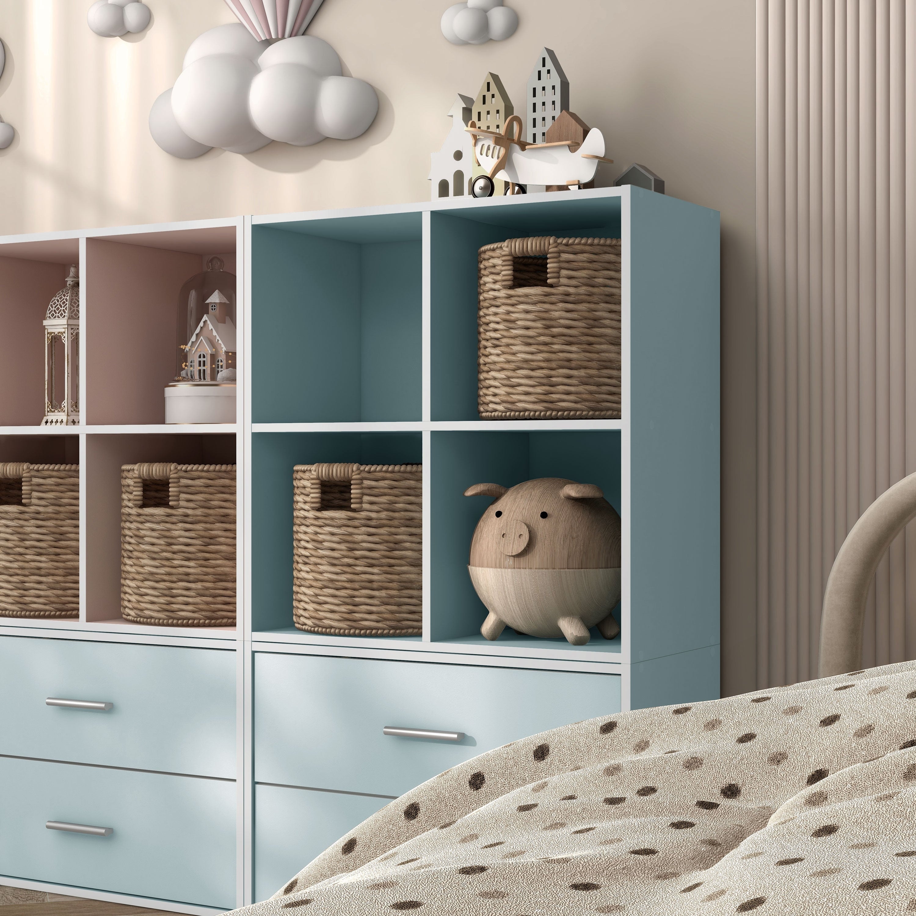 DH BASIC Modern Wood Customizable Stackable Storage Organizer - Cube Shelves, Drawer Cabinet, Bookcase with Doors by Denhour