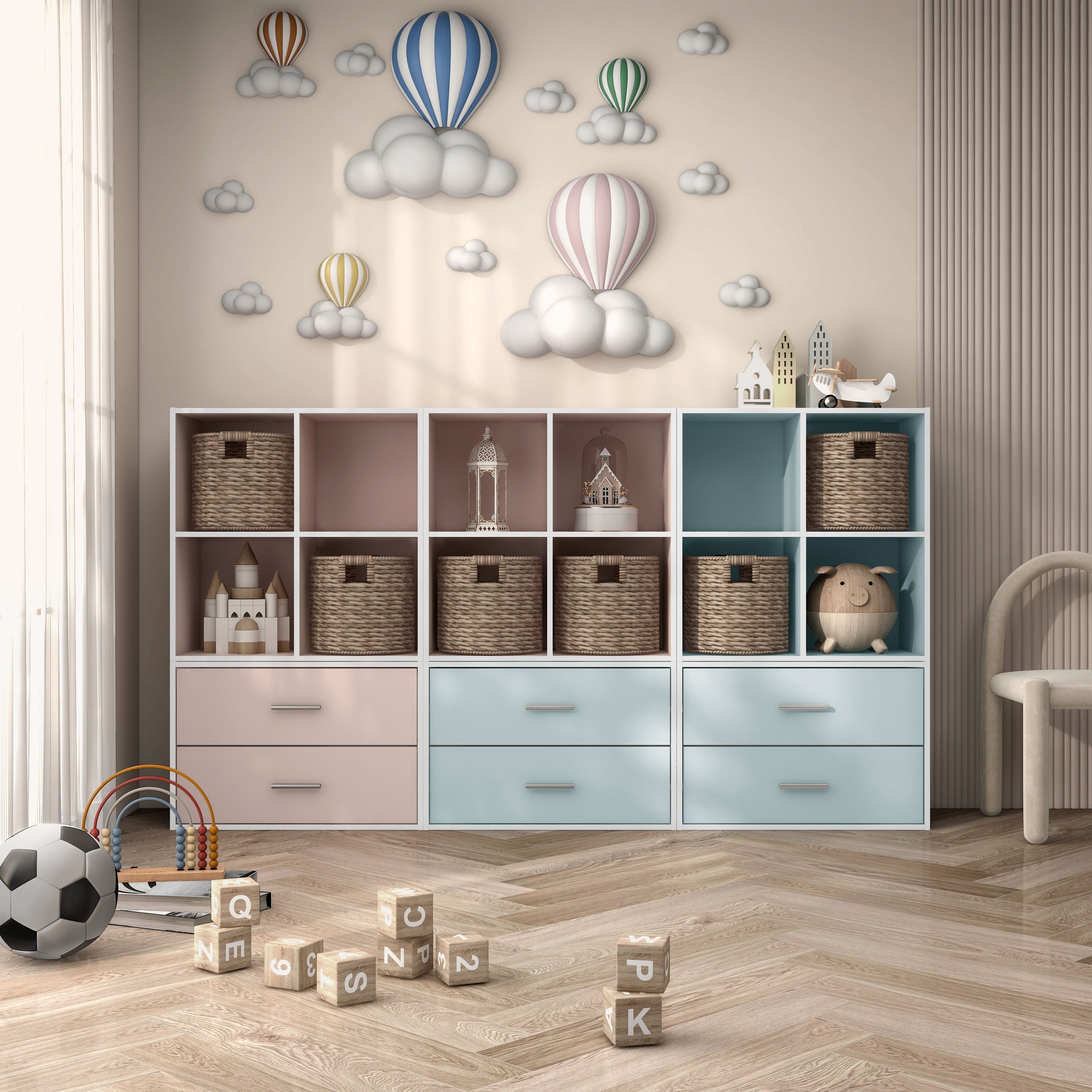 DH BASIC Modern Wood Customizable Stackable Storage Organizer - Cube Shelves, Drawer Cabinet, Bookcase with Doors by Denhour