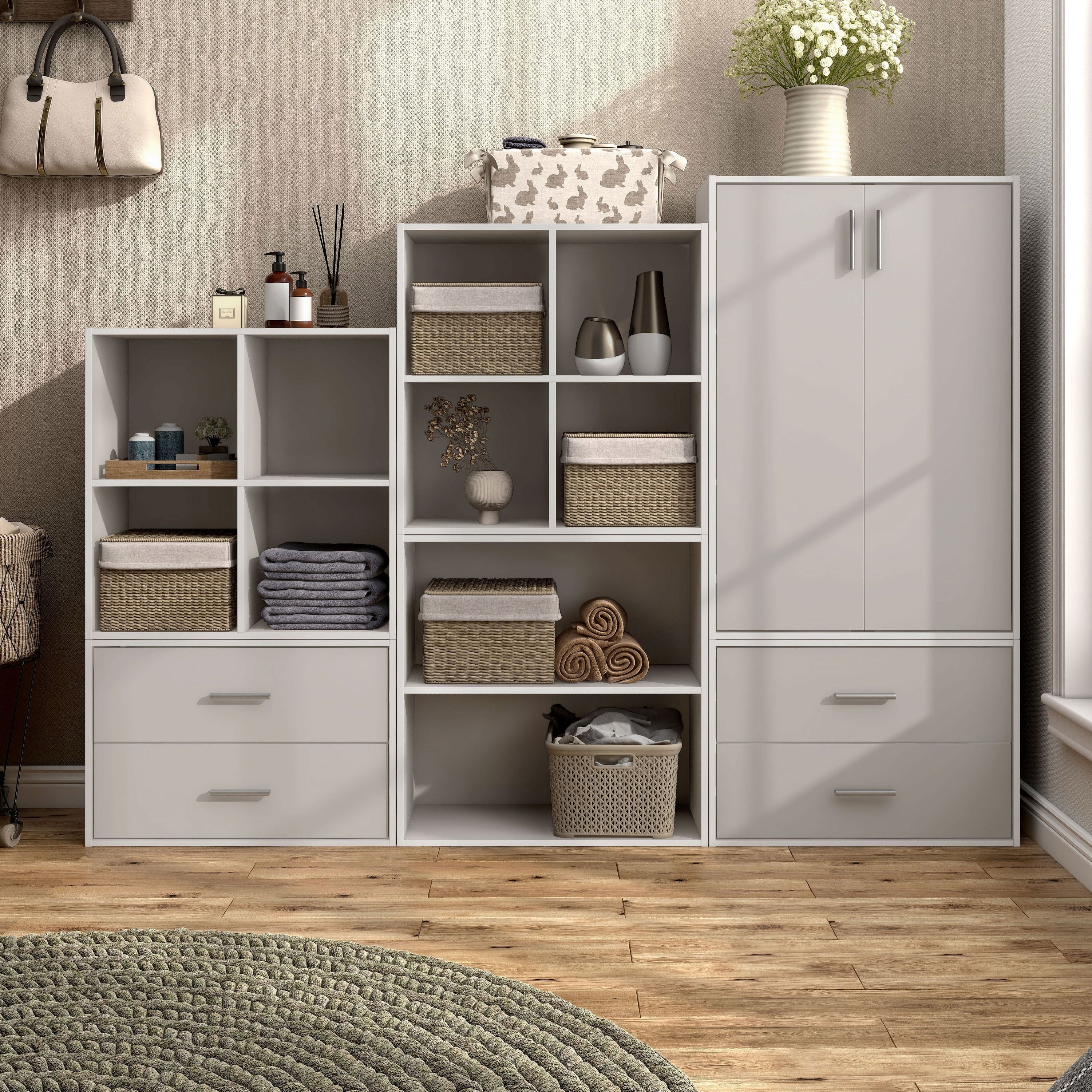 DH BASIC Modern Wood Customizable Stackable Storage Organizer - Cube Shelves, Drawer Cabinet, Bookcase with Doors by Denhour