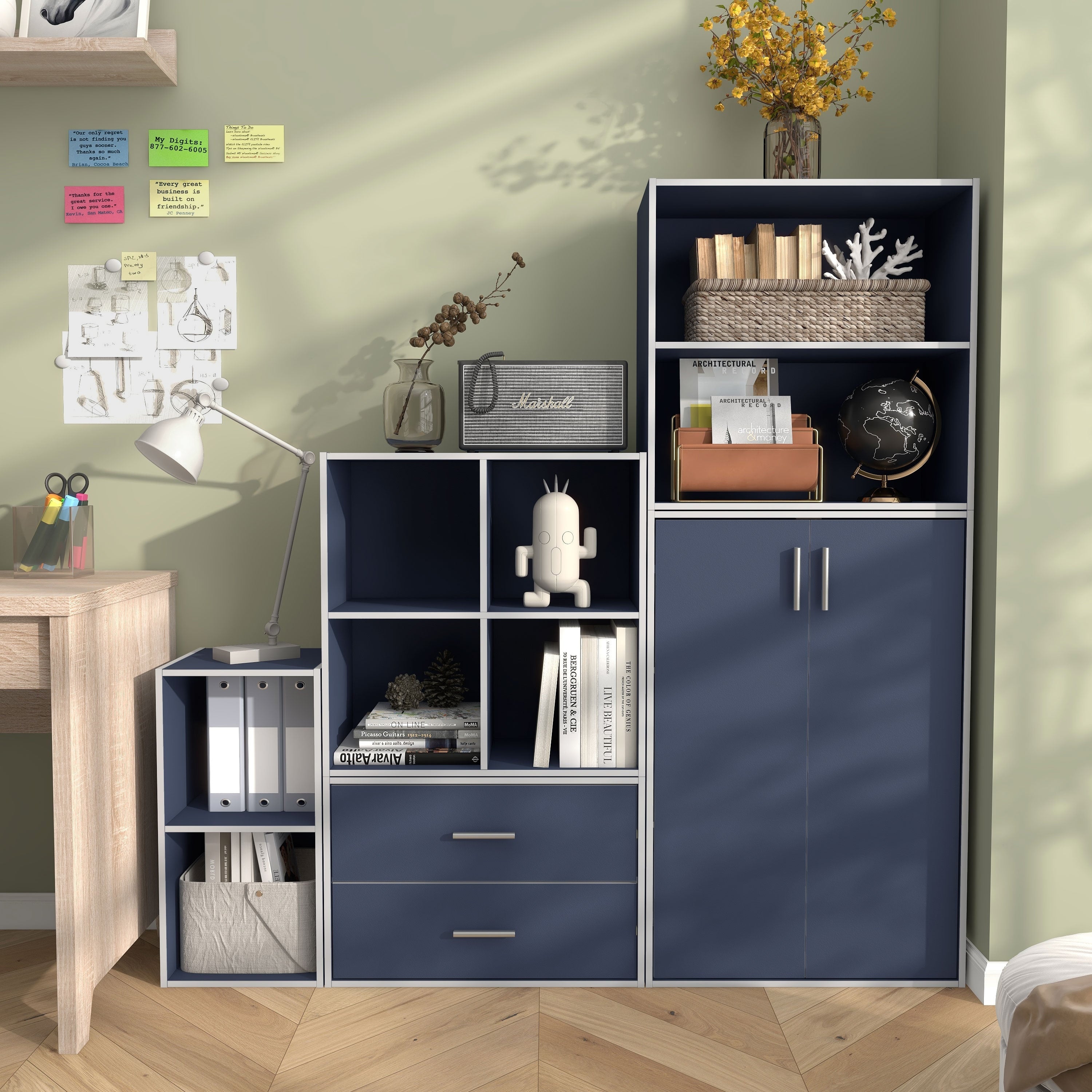 DH BASIC Modern Wood Customizable Stackable Storage Organizer - Cube Shelves, Drawer Cabinet, Bookcase with Doors by Denhour