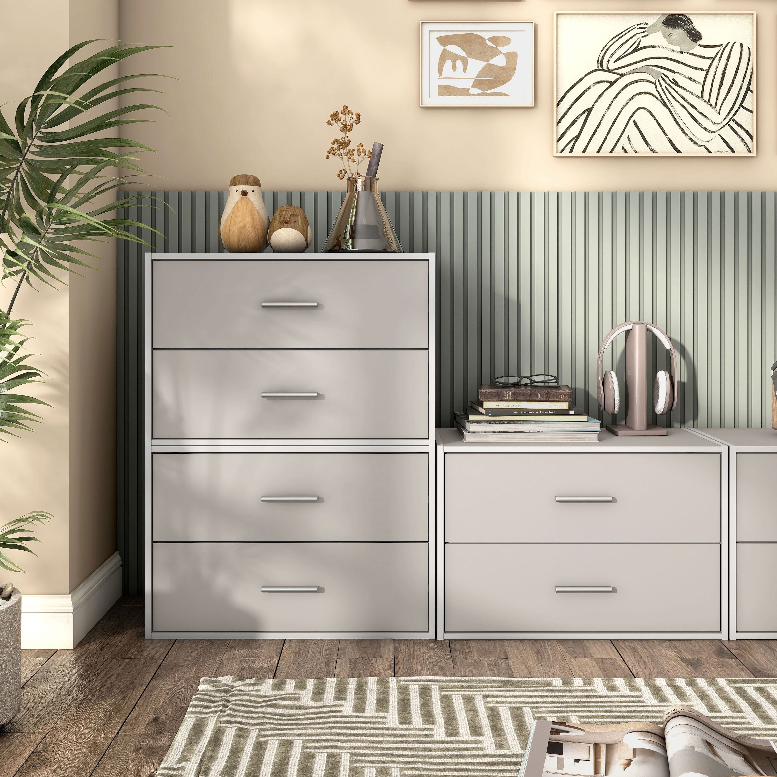 DH BASIC Modern Wood Customizable Stackable Storage Organizer - Cube Shelves, Drawer Cabinet, Bookcase with Doors by Denhour